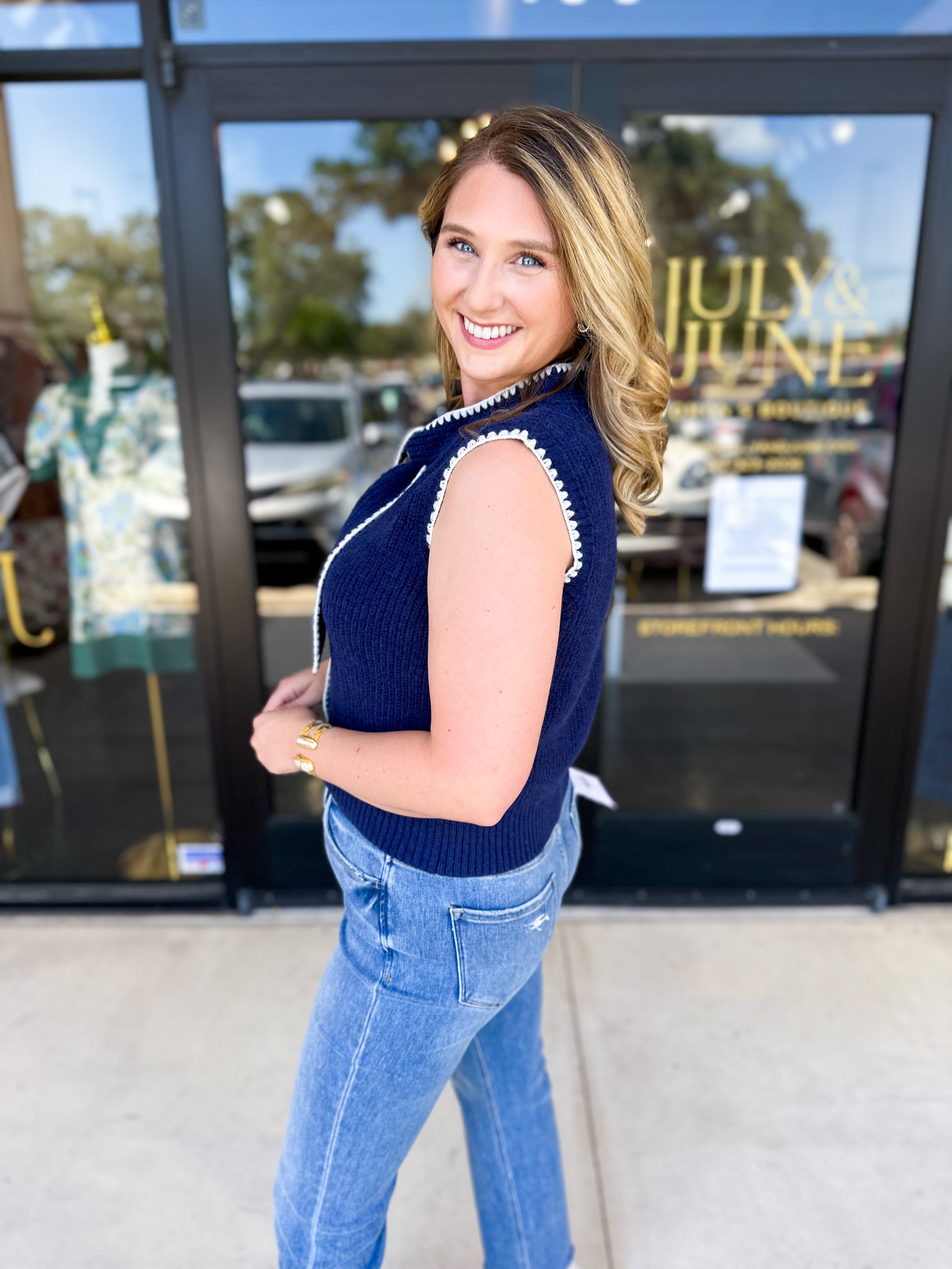 The Kate Sweater Vest - Navy-230 Sweaters/Cardis-ENTRO-July & June Women's Fashion Boutique Located in San Antonio, Texas