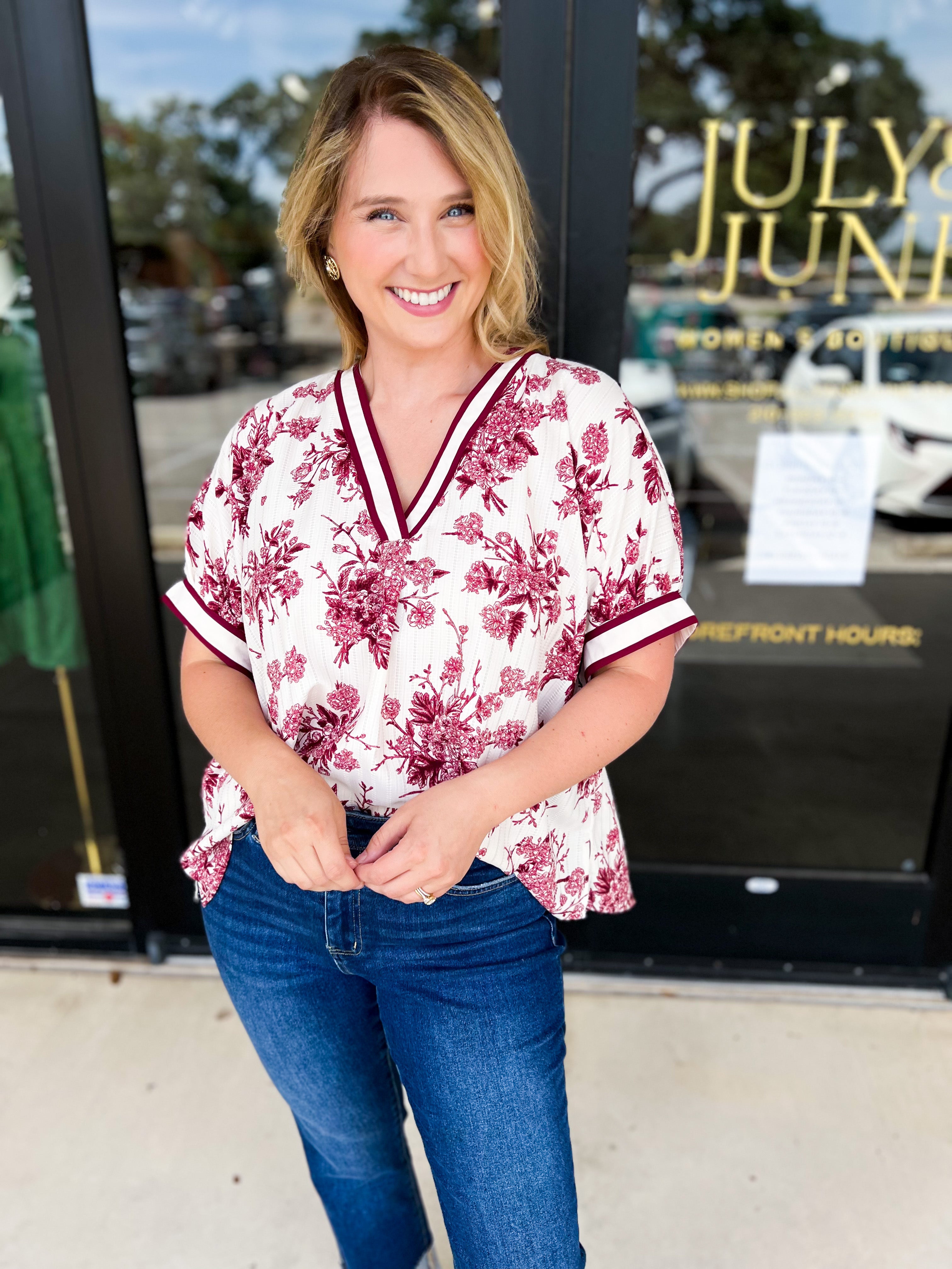 The Briar Blouse - Burgundy-200 Fashion Blouses-ENTRO-July & June Women's Fashion Boutique Located in San Antonio, Texas