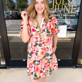 THML - Pink & Olive Abstract Mini Dress-510 Mini-THML-July & June Women's Fashion Boutique Located in San Antonio, Texas