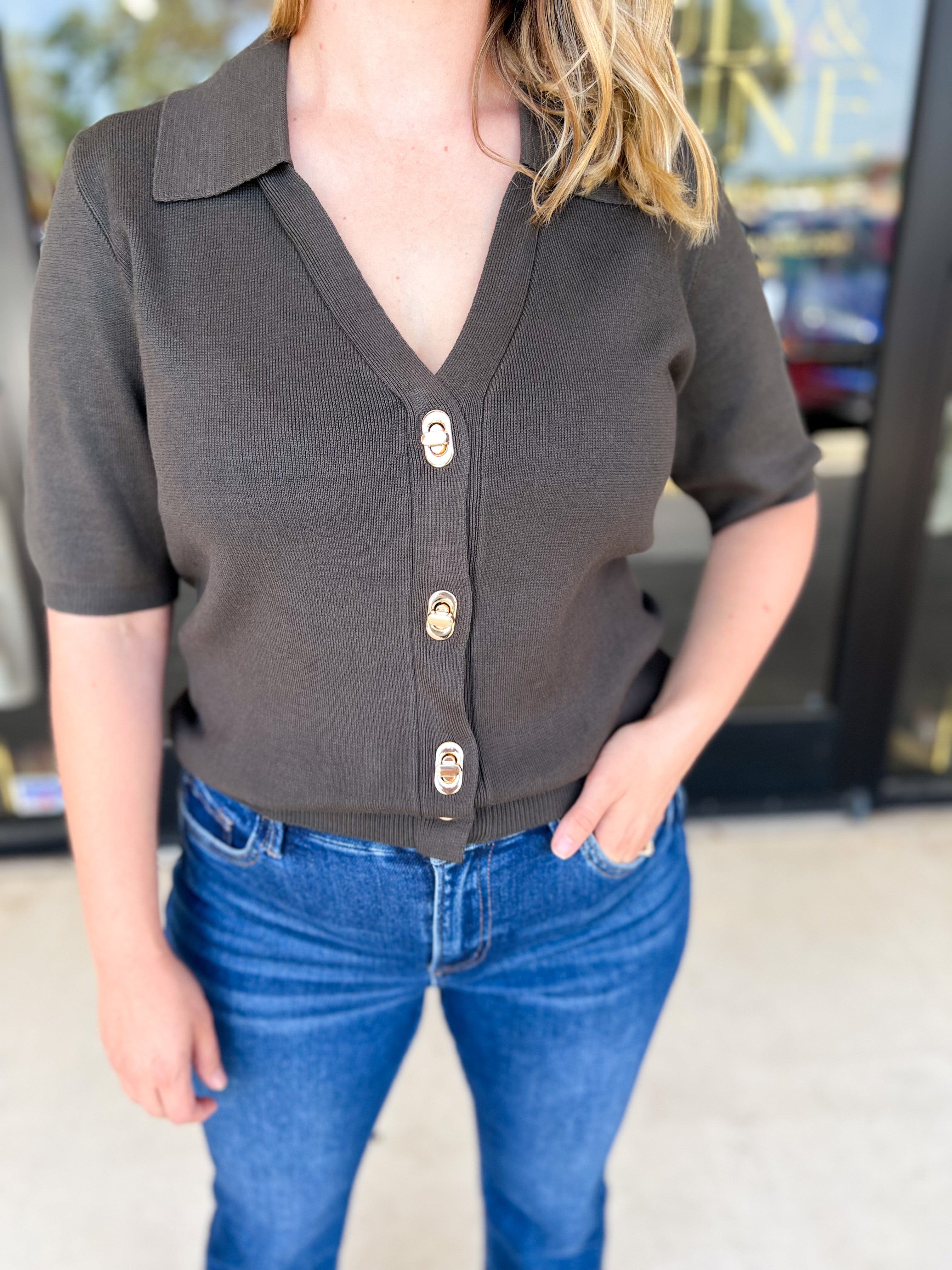 The Krissy Knit Top - Olive-200 Fashion Blouses-SKIES ARE BLUE-July & June Women's Fashion Boutique Located in San Antonio, Texas