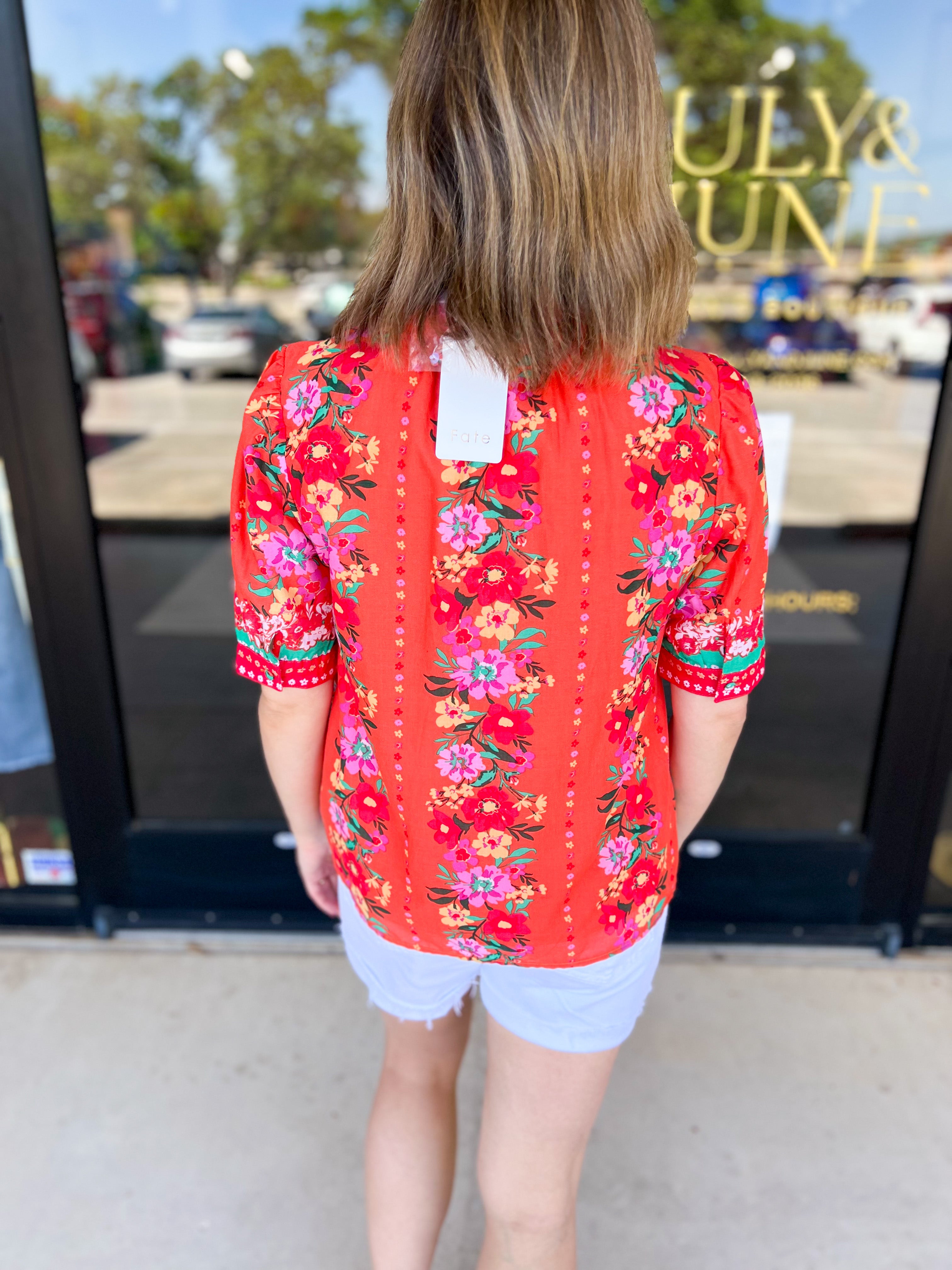 Sangria Sunrise Blouse-200 Fashion Blouses-FATE-July & June Women's Fashion Boutique Located in San Antonio, Texas