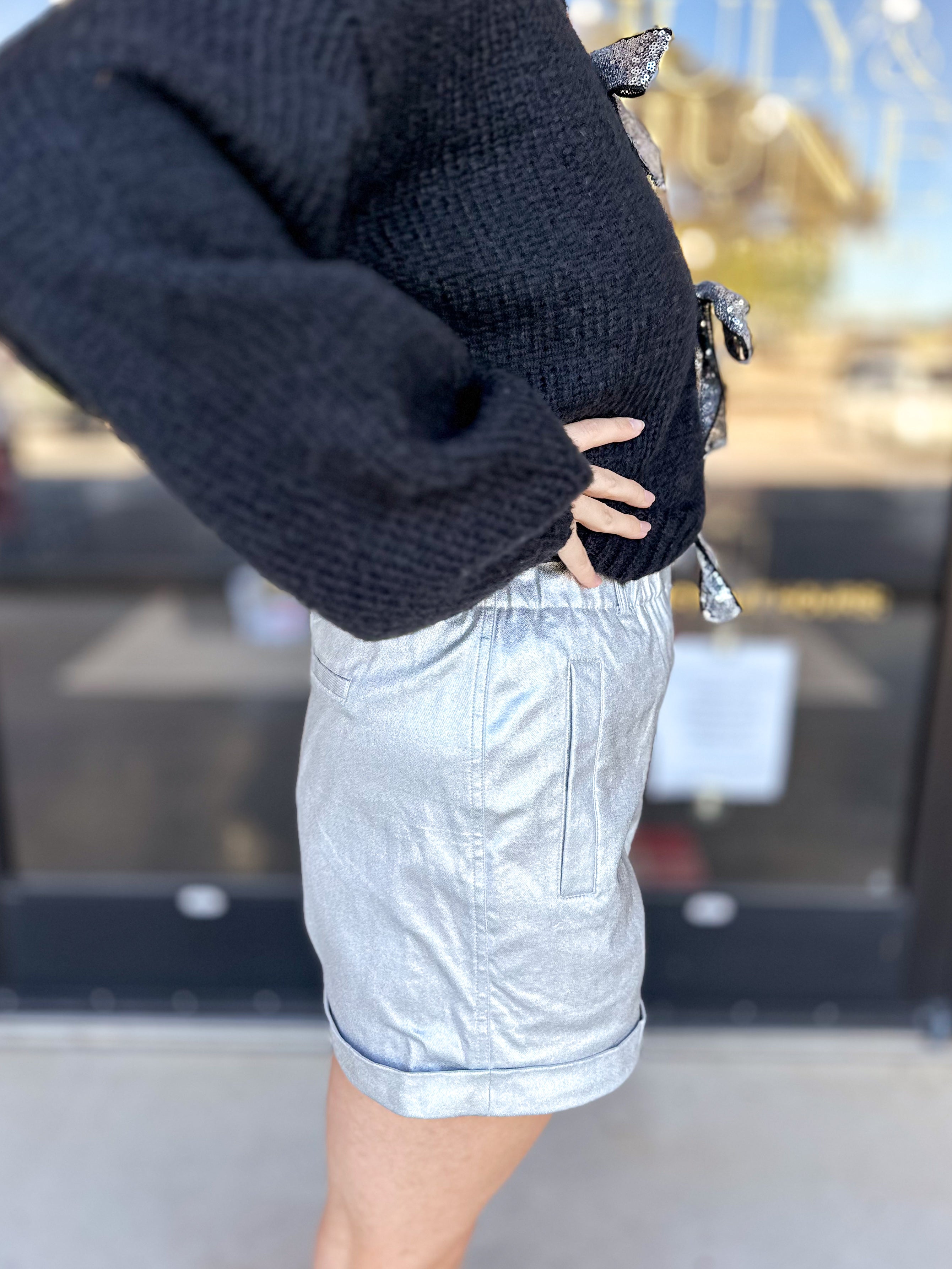 The Chic Party Short - Silver-410 Shorts/Skirts-SKIES ARE BLUE-July & June Women's Fashion Boutique Located in San Antonio, Texas