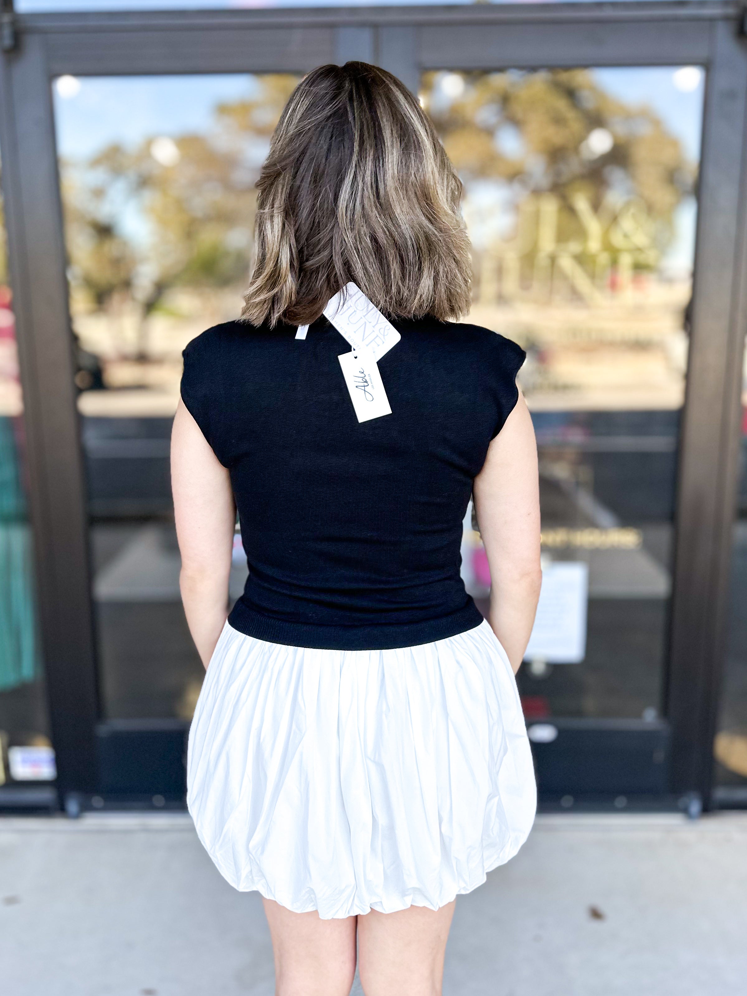 Mock Neck Bubble Mini Hem Mini Dress-510 Mini-ABLE-July & June Women's Fashion Boutique Located in San Antonio, Texas
