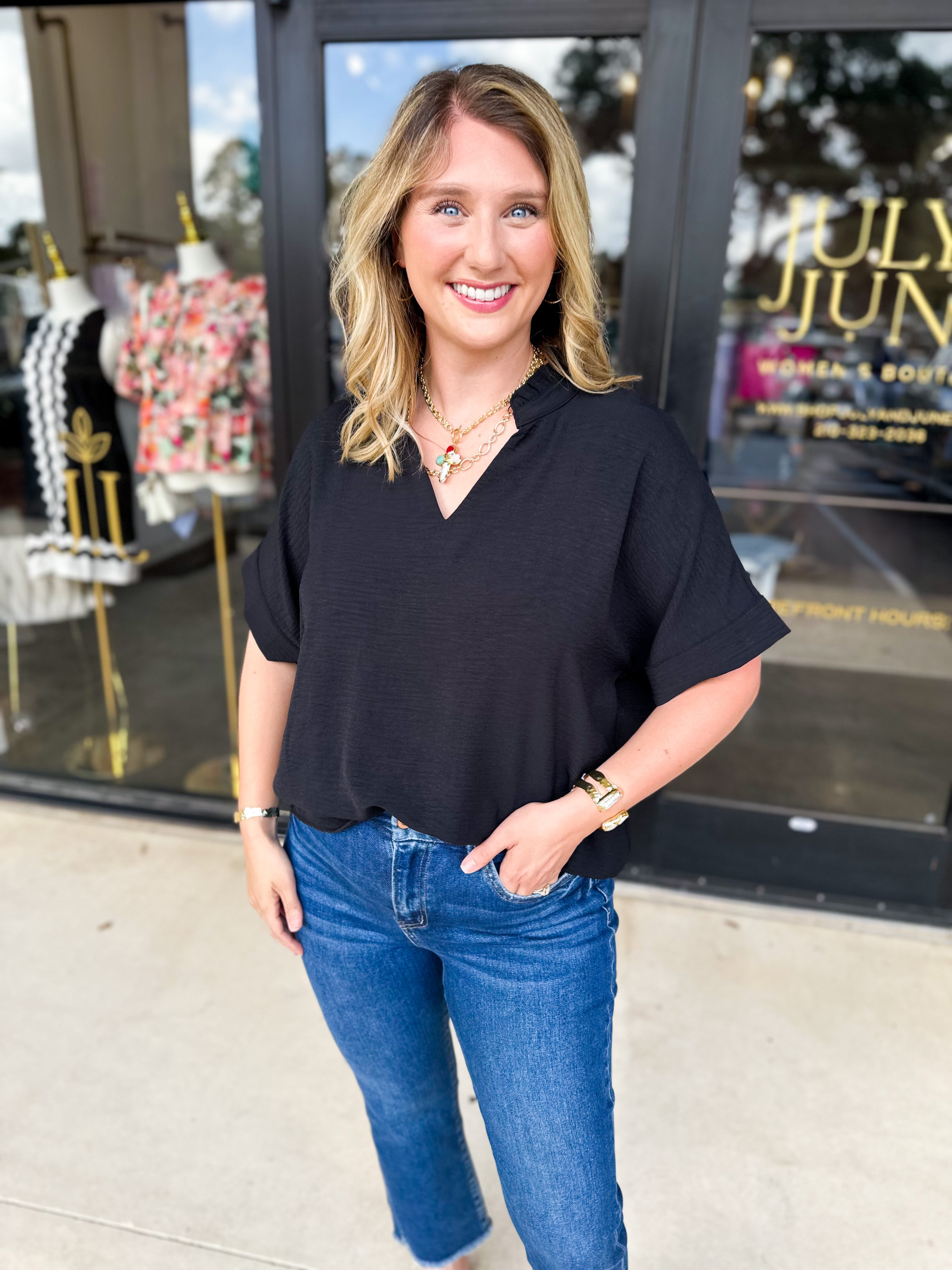 Everyday Oversized Blouse - Black-200 Fashion Blouses-JODIFL-July & June Women's Fashion Boutique Located in San Antonio, Texas