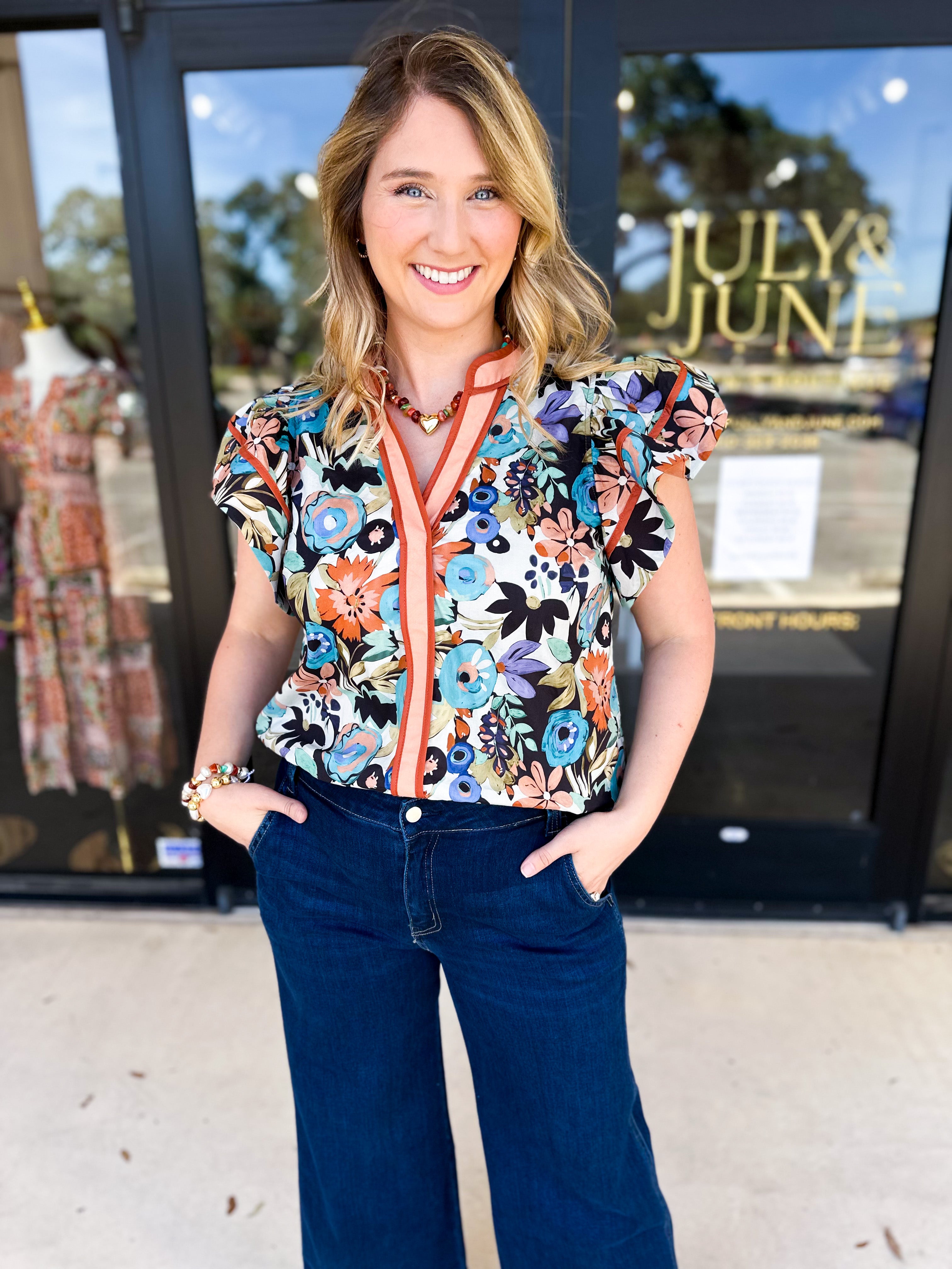 Fun In Fall Florals Blouse-200 Fashion Blouses-ENTRO-July & June Women's Fashion Boutique Located in San Antonio, Texas