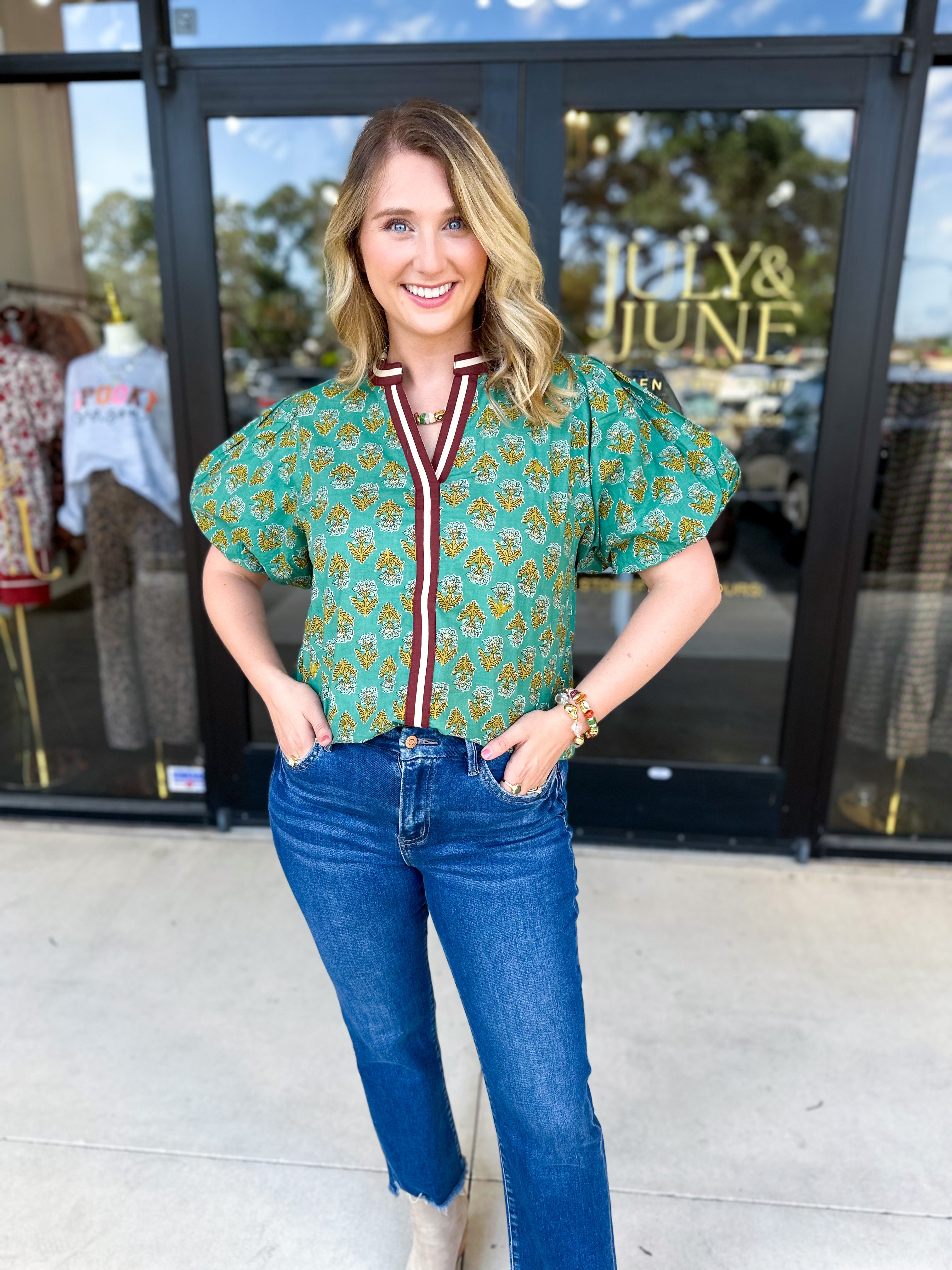 THML - Teal Paisley Blouse-200 Fashion Blouses-THML-July & June Women's Fashion Boutique Located in San Antonio, Texas