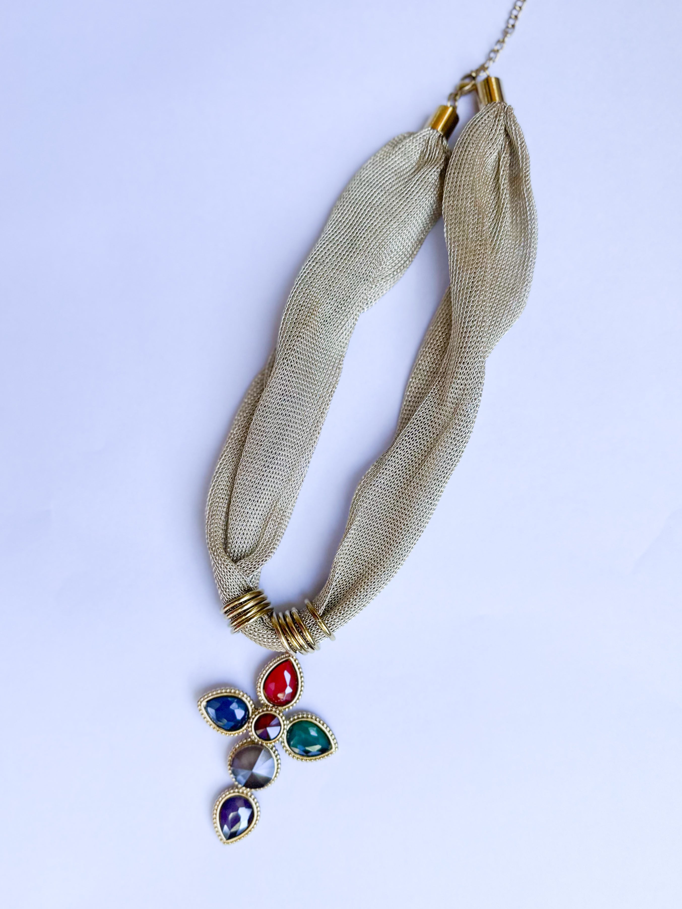 Scarf Necklace - Golden Gem Cross-110 Jewelry & Hair-HART DESIGNS-July & June Women's Fashion Boutique Located in San Antonio, Texas