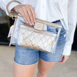 Natalie Wood - Clearly Fabulous Clear Wristlet in Gold Metallic-130 Accessories-Natalie Wood-July & June Women's Fashion Boutique Located in San Antonio, Texas