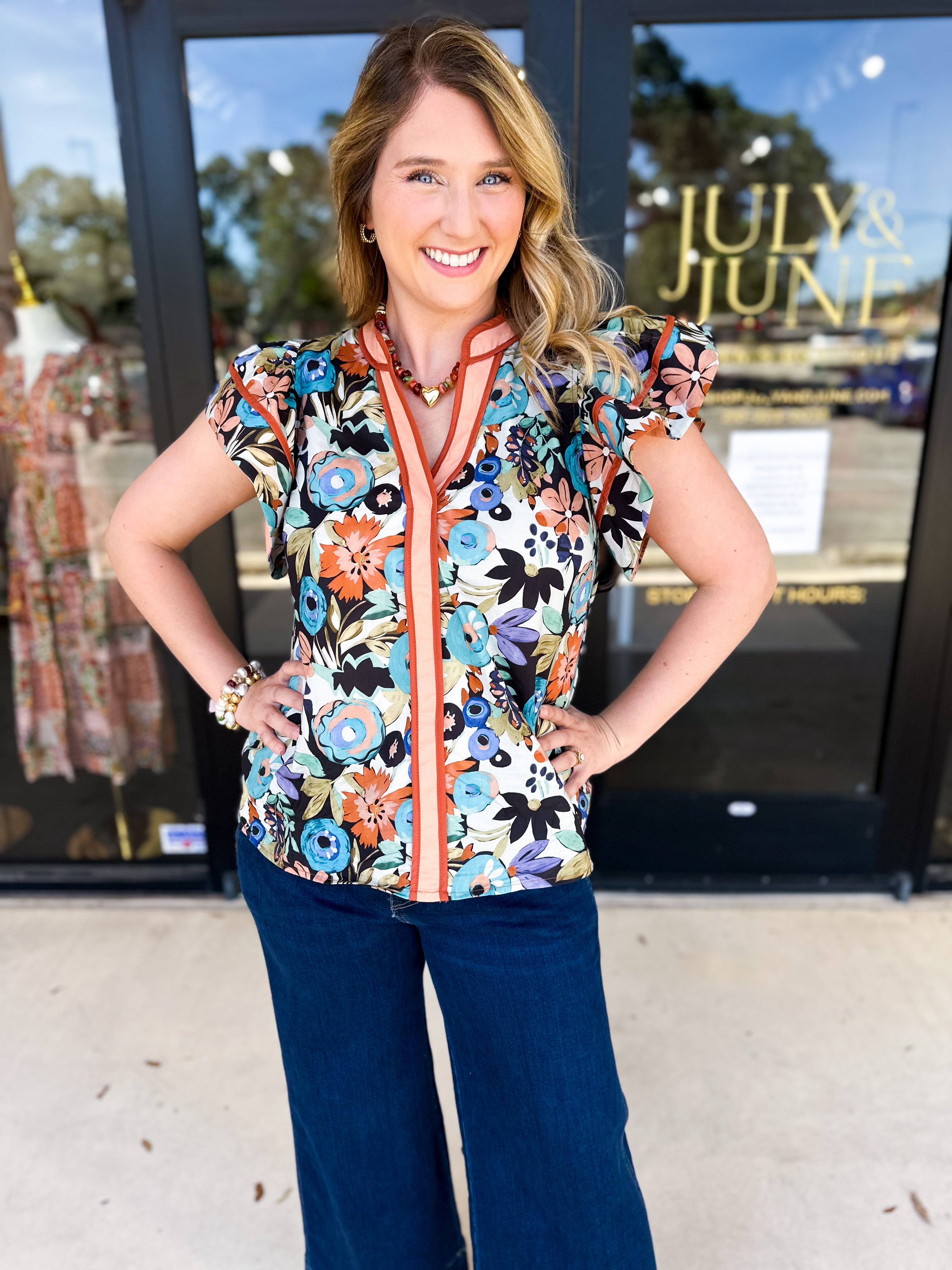 Fun In Fall Florals Blouse-200 Fashion Blouses-ENTRO-July & June Women's Fashion Boutique Located in San Antonio, Texas