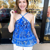 Beachside Halter Cami-200 Fashion Blouses-SKIES ARE BLUE-July & June Women's Fashion Boutique Located in San Antonio, Texas