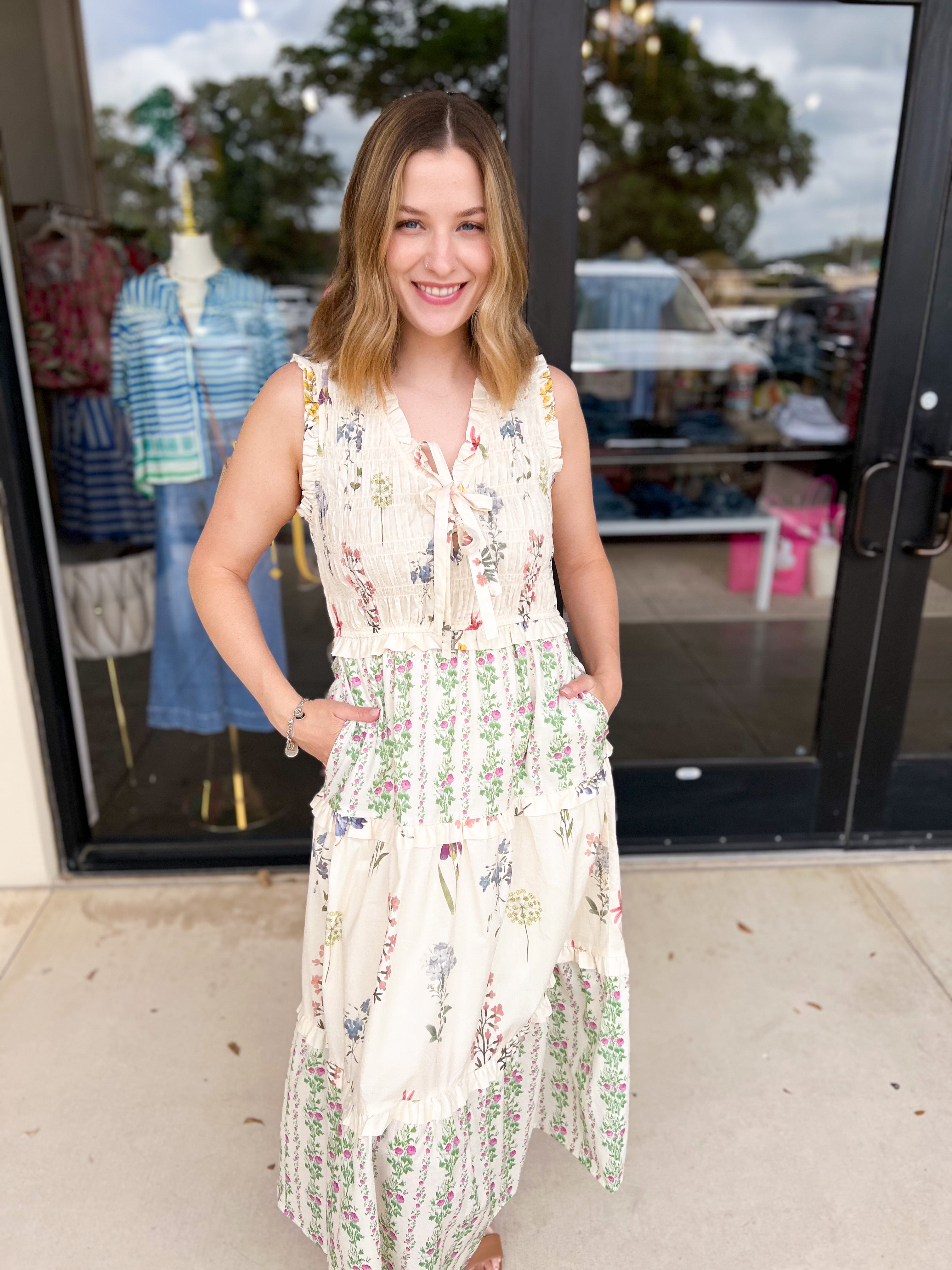 Enchanting Garden Midi Dress-500 Midi-ENTRO-July & June Women's Fashion Boutique Located in San Antonio, Texas