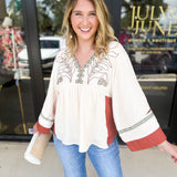 Organic Florals Boho Blouse-200 Fashion Blouses-JODIFL-July & June Women's Fashion Boutique Located in San Antonio, Texas