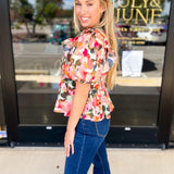THML - Pink & Olive Abstract Blouse-200 Fashion Blouses-THML-July & June Women's Fashion Boutique Located in San Antonio, Texas