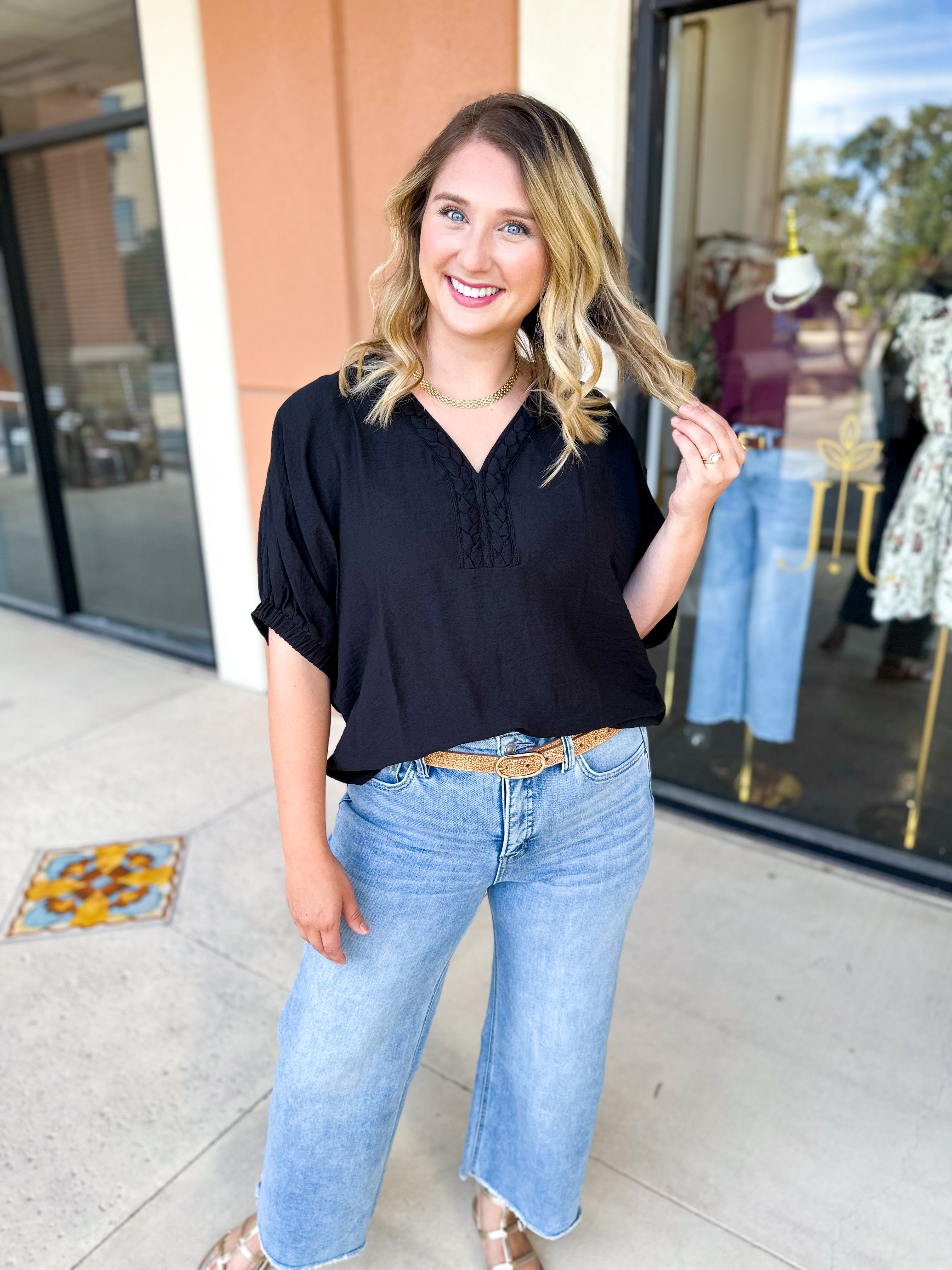 Braided Blouse-200 Fashion Blouses-ENTRO-July & June Women's Fashion Boutique Located in San Antonio, Texas
