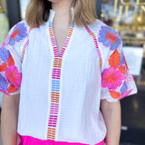 THML - Spring Florals Embroidered Blouse- Ivory-200 Fashion Blouses-THML-July & June Women's Fashion Boutique Located in San Antonio, Texas