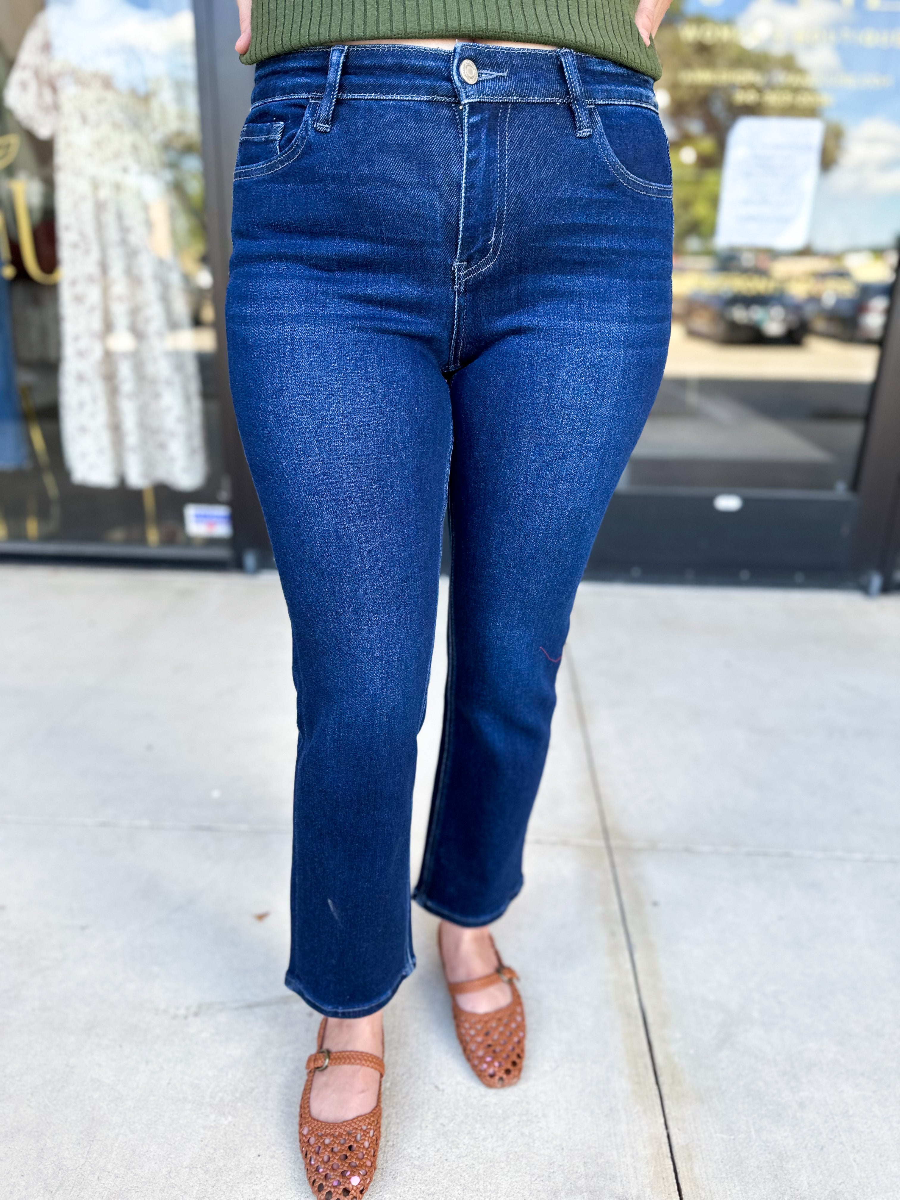 Vervet - Mid Rise Dark Wash Slim Straight Jeans-400 Pants-VEVERT BY FLYING MONKEY-July & June Women's Fashion Boutique Located in San Antonio, Texas