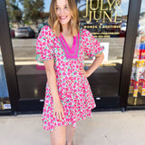Pink Floral Garden Mini Dress-510 Mini-ENTRO-July & June Women's Fashion Boutique Located in San Antonio, Texas