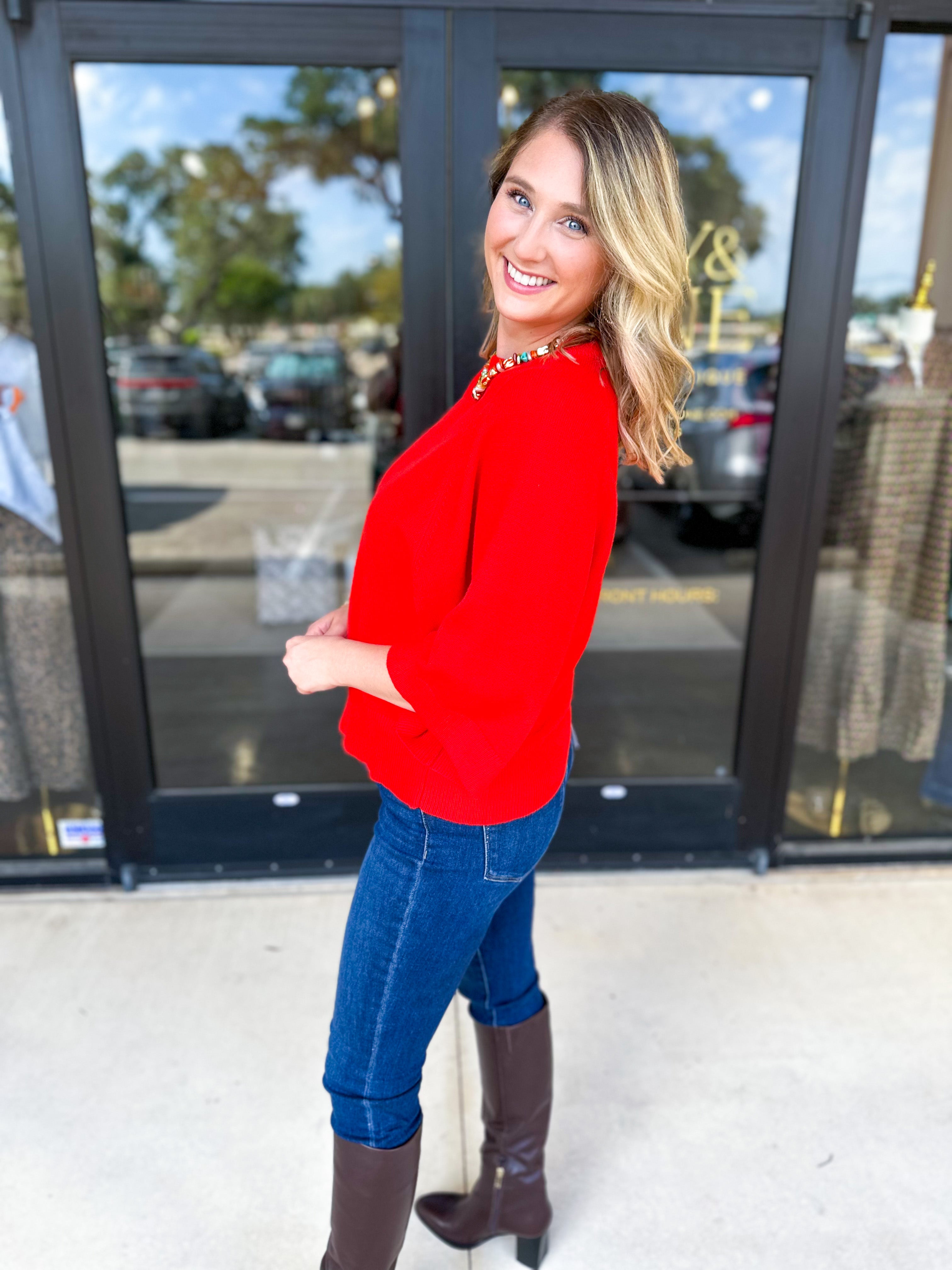 The Eva Sweater - Red-200 Fashion Blouses-JODIFL-July & June Women's Fashion Boutique Located in San Antonio, Texas