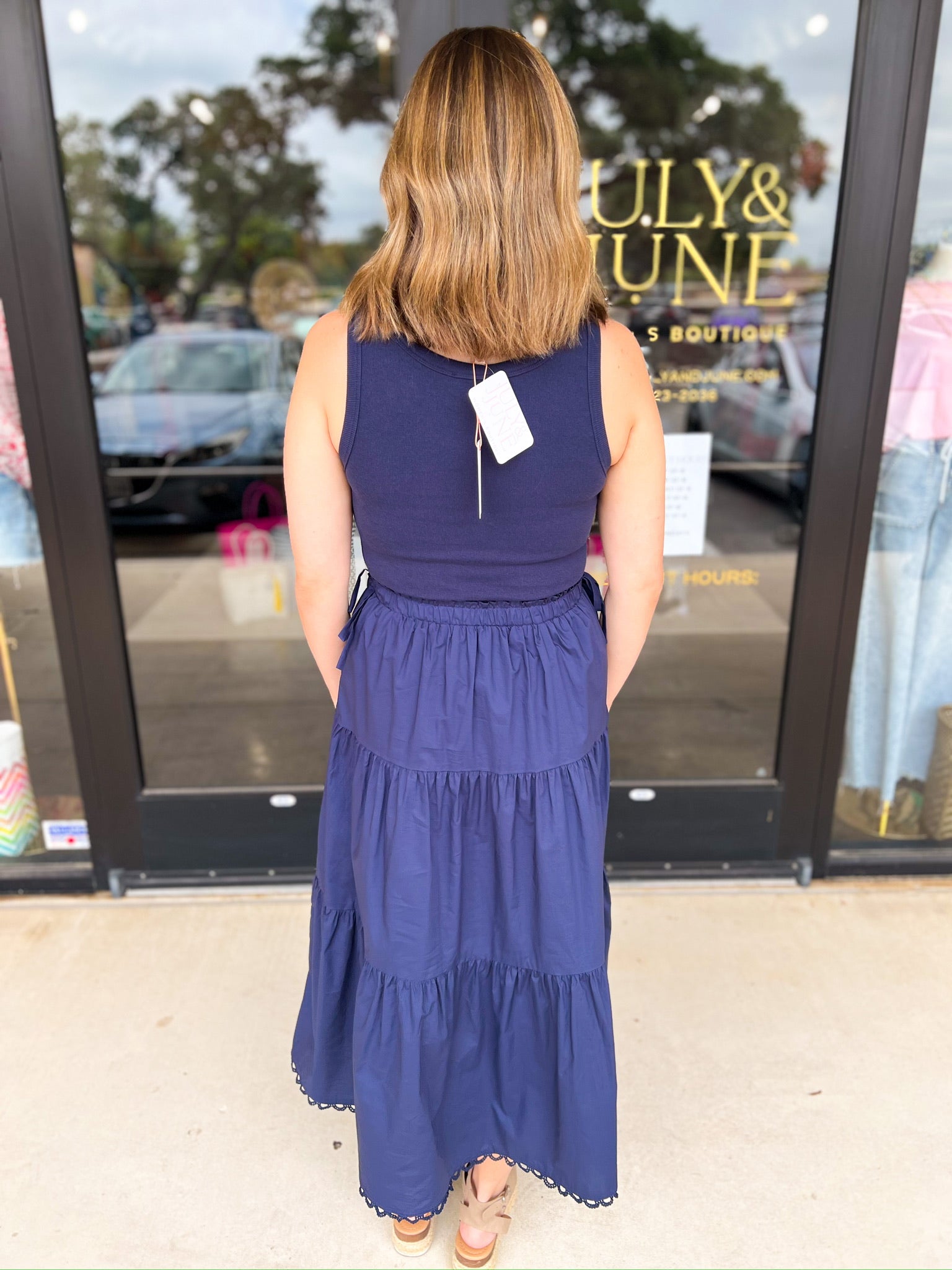 The Summertime Savvy Midi Dress - Navy-500 Midi-SKIES ARE BLUE-July & June Women's Fashion Boutique Located in San Antonio, Texas