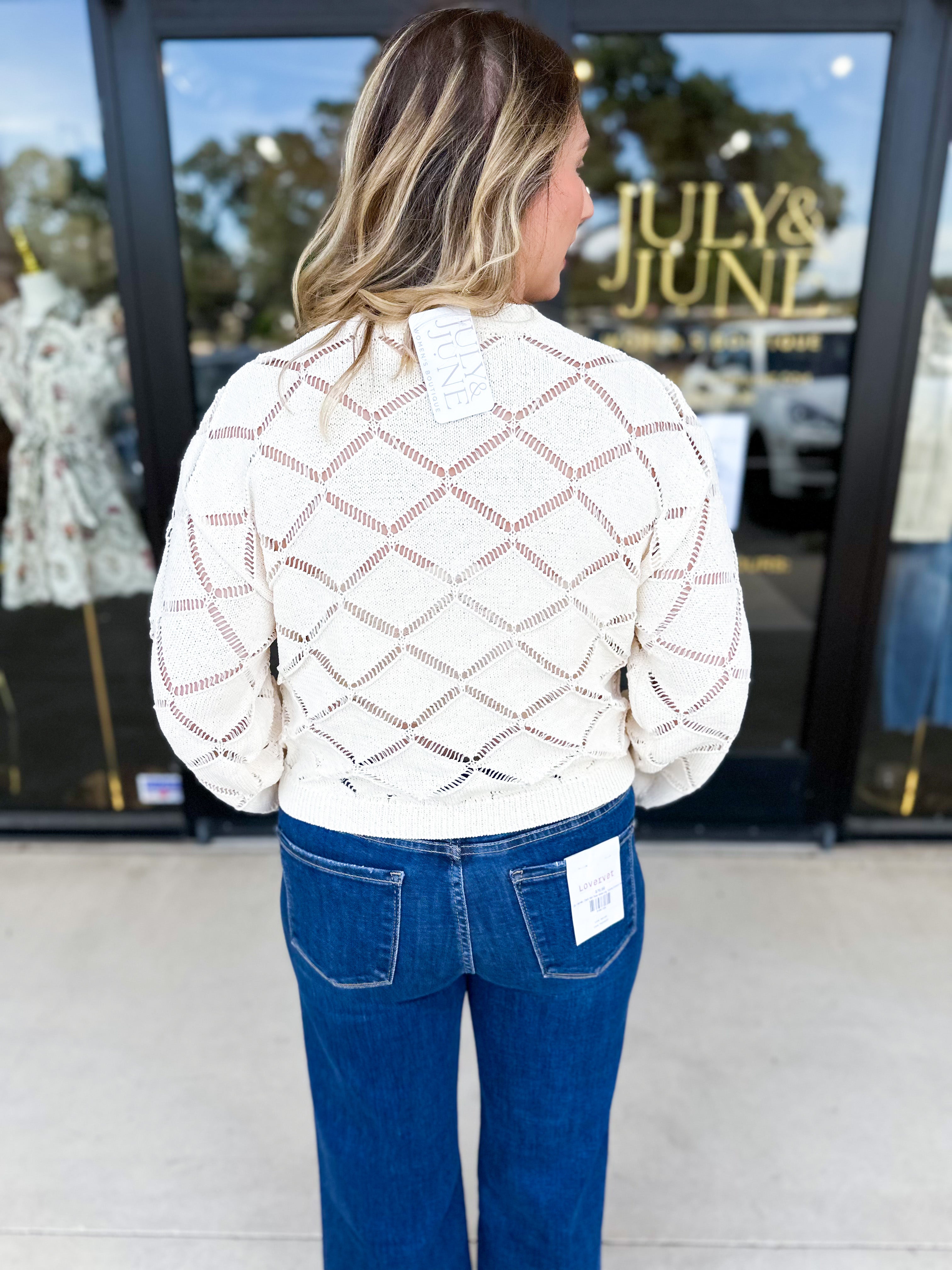 Diamond Knit Sweater Top-230 Sweaters/Cardis-ABLE-July & June Women's Fashion Boutique Located in San Antonio, Texas