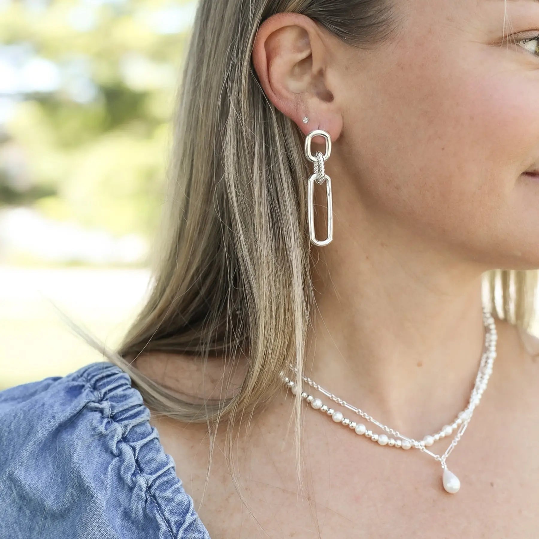 Natalie Wood - She's Spicy Link Statement Earrings in Silver-Natalie Wood-July & June Women's Fashion Boutique Located in San Antonio, Texas