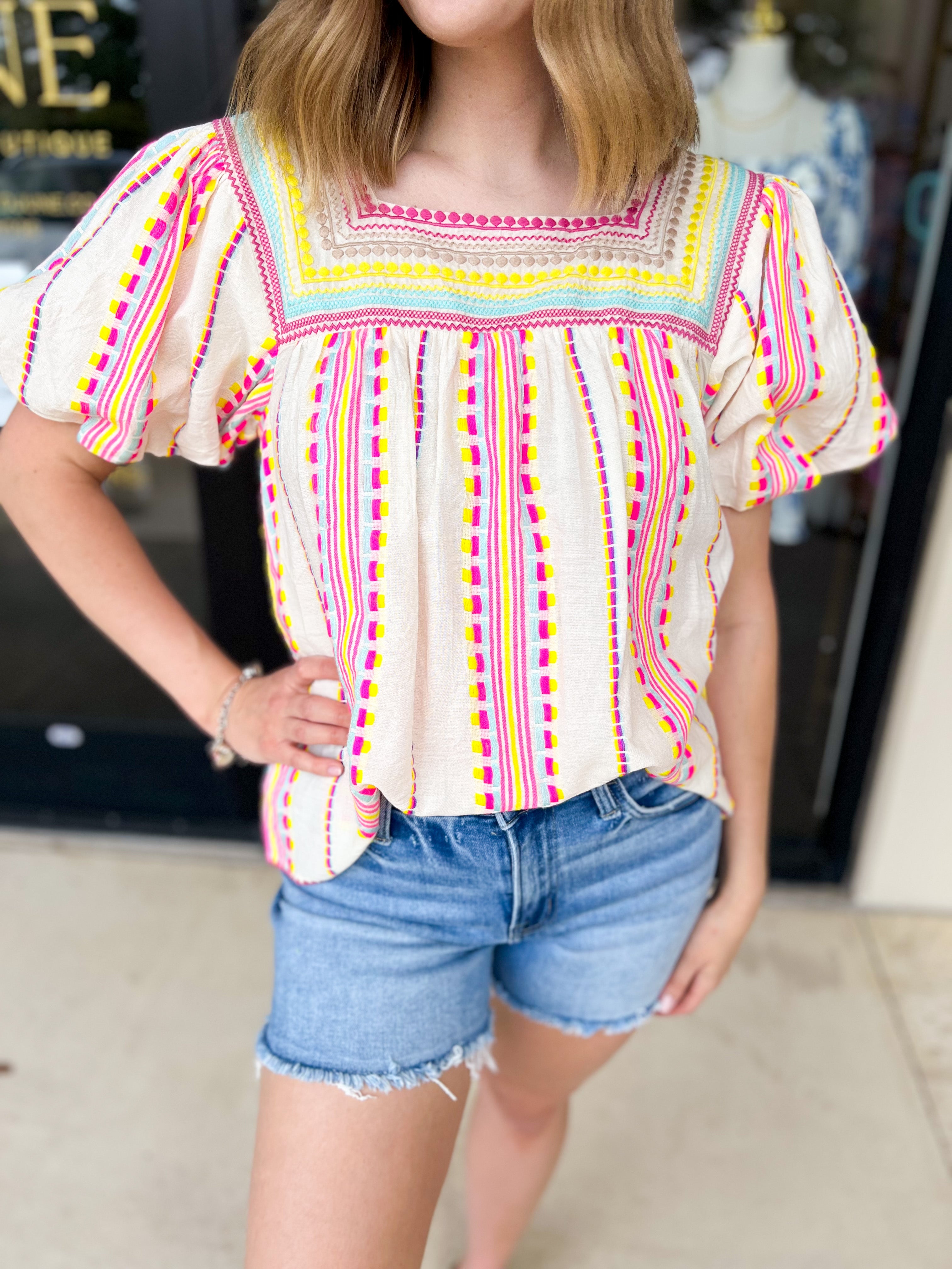 THML - Neon Fiesta Blouse-200 Fashion Blouses-THML-July & June Women's Fashion Boutique Located in San Antonio, Texas