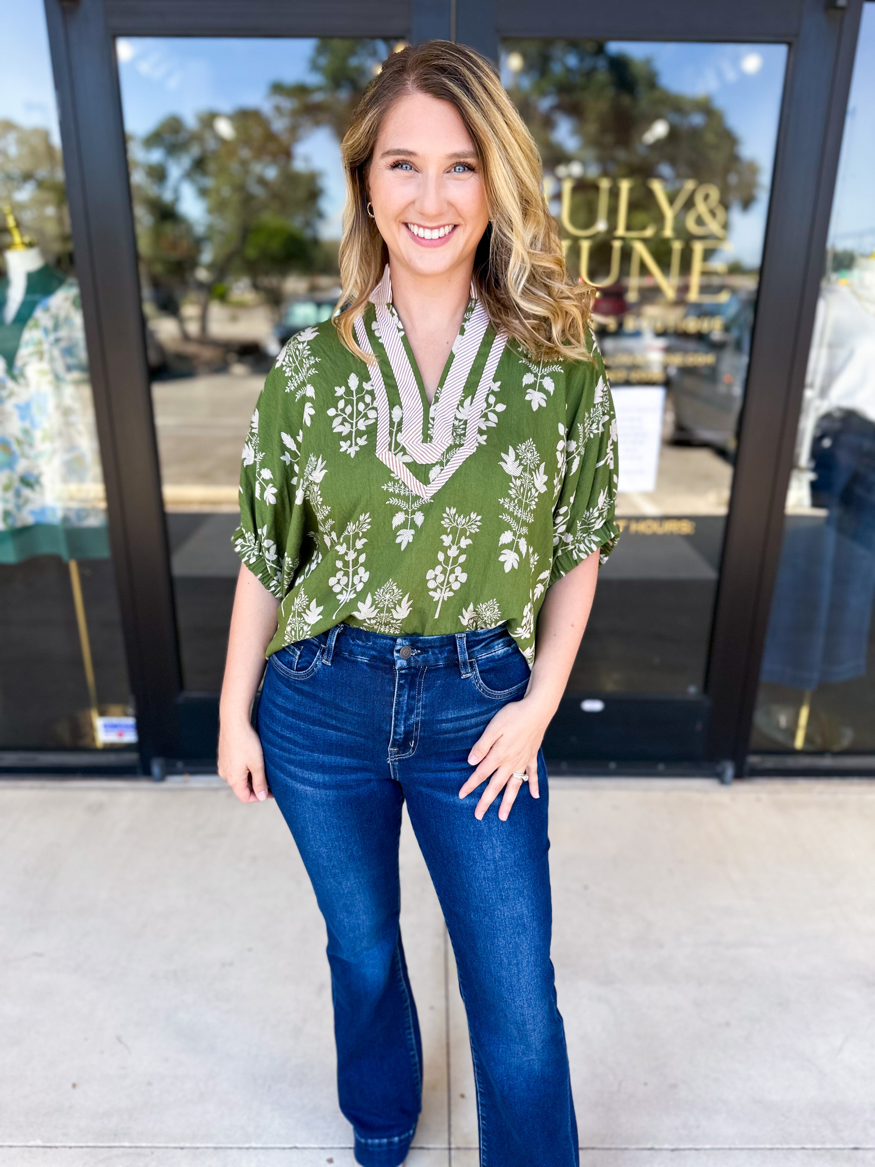 The Frankie Blouse - Olive-200 Fashion Blouses-ENTRO-July & June Women's Fashion Boutique Located in San Antonio, Texas