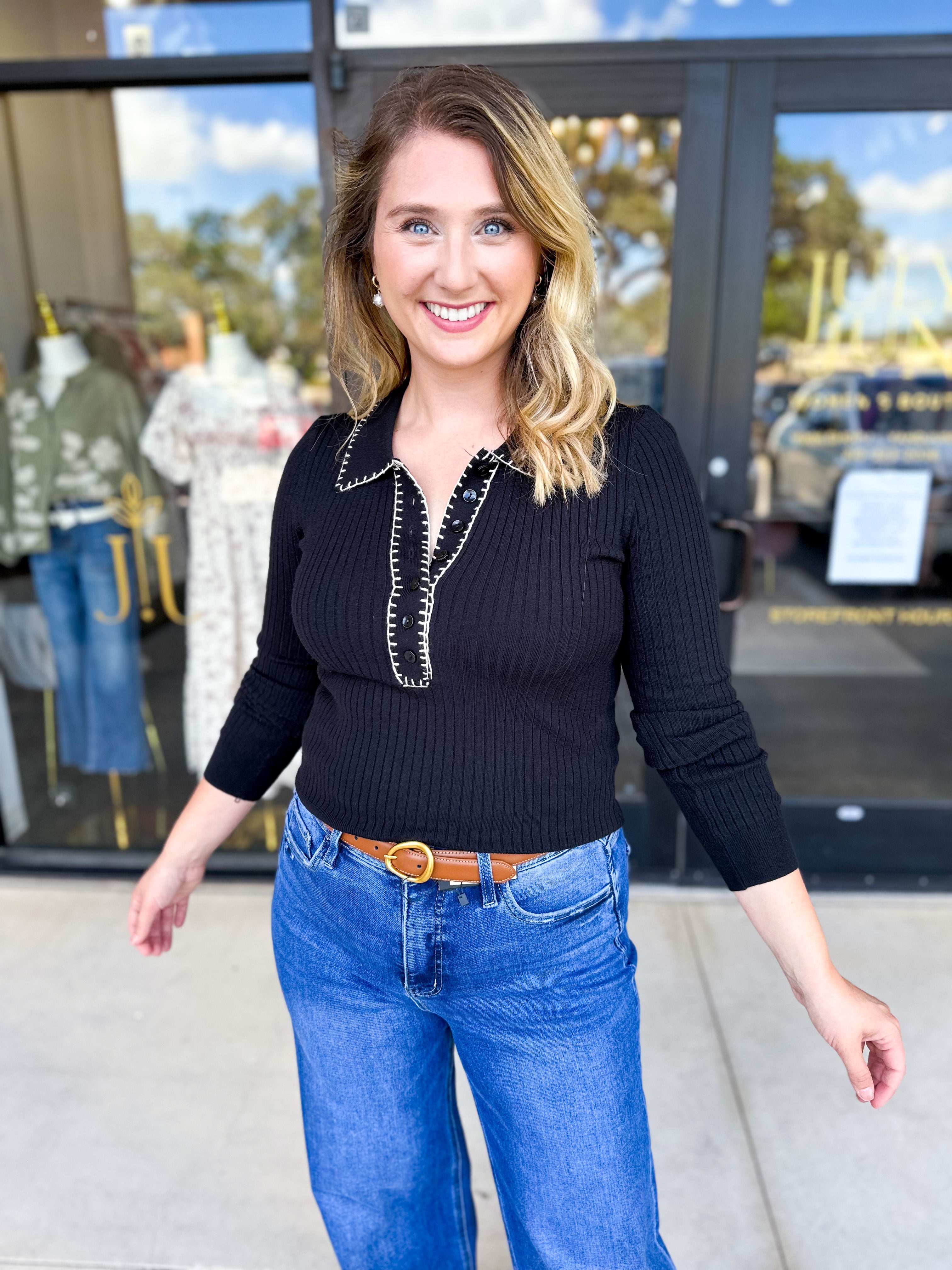 Tailored Knit Long Sleeve - Black-230 Sweaters/Cardis-LISTICLE-July & June Women's Fashion Boutique Located in San Antonio, Texas