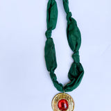 Scarf Necklace - Deep Green & Red Circle-110 Jewelry & Hair-HART DESIGNS-July & June Women's Fashion Boutique Located in San Antonio, Texas