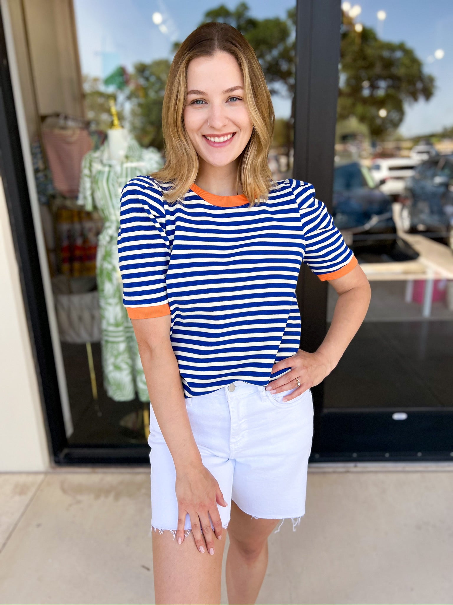 Nautical Comfy Tee - Blue-210 Casual Blouses-ENTRO-July & June Women's Fashion Boutique Located in San Antonio, Texas