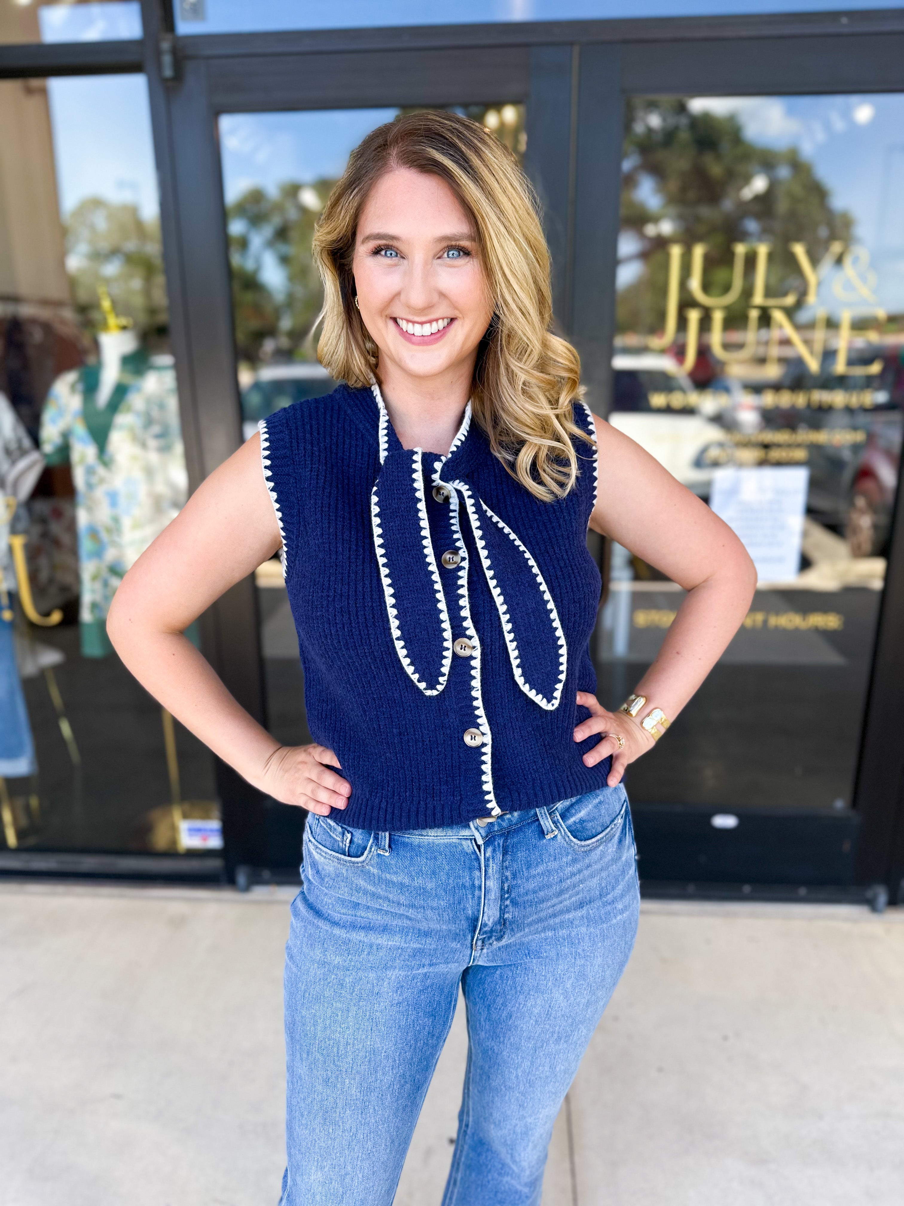 The Kate Sweater Vest - Navy-230 Sweaters/Cardis-ENTRO-July & June Women's Fashion Boutique Located in San Antonio, Texas