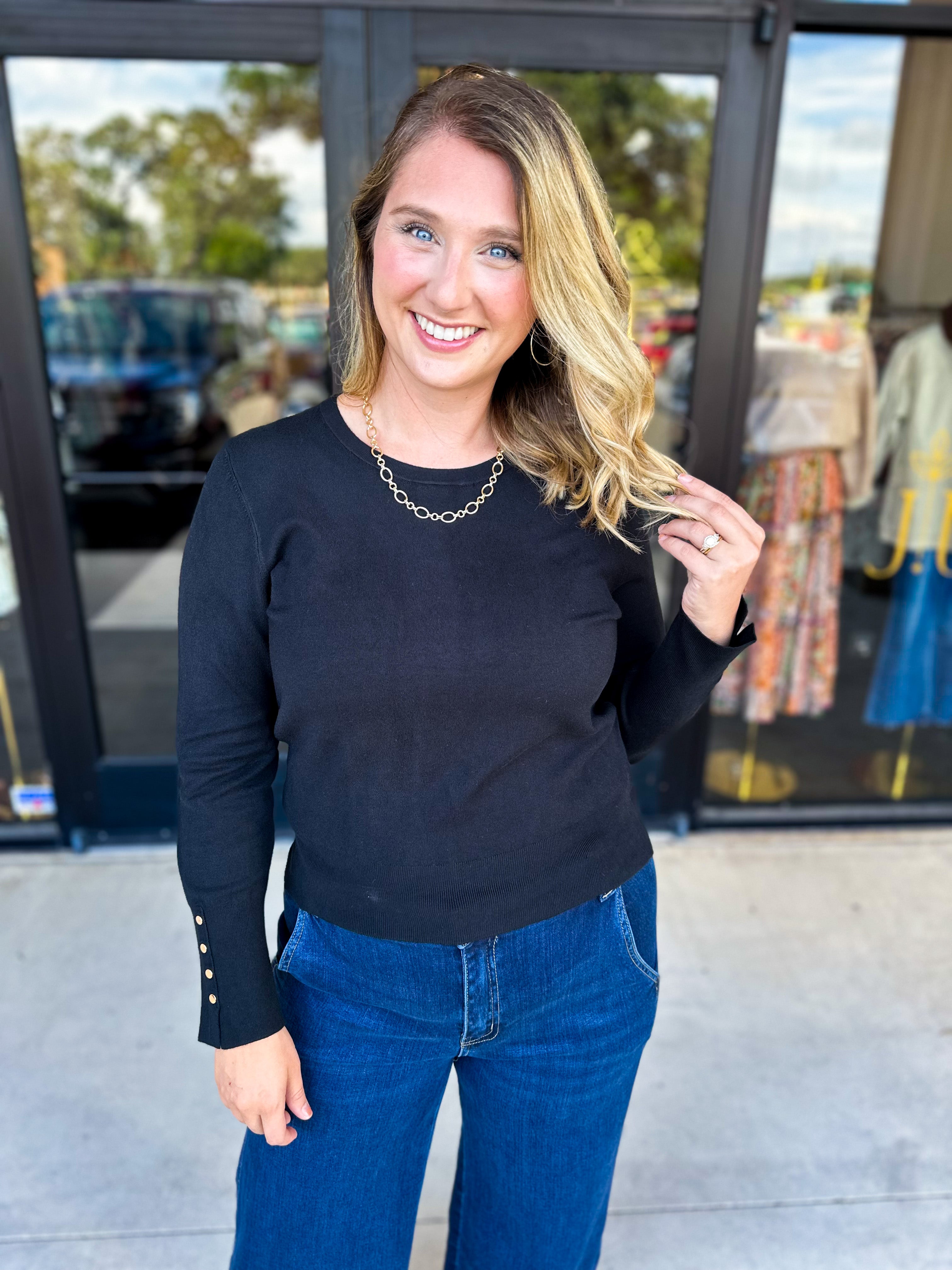 Long Sleeve Sweater Top - Black-230 Sweaters/Cardis-ENTRO-July & June Women's Fashion Boutique Located in San Antonio, Texas
