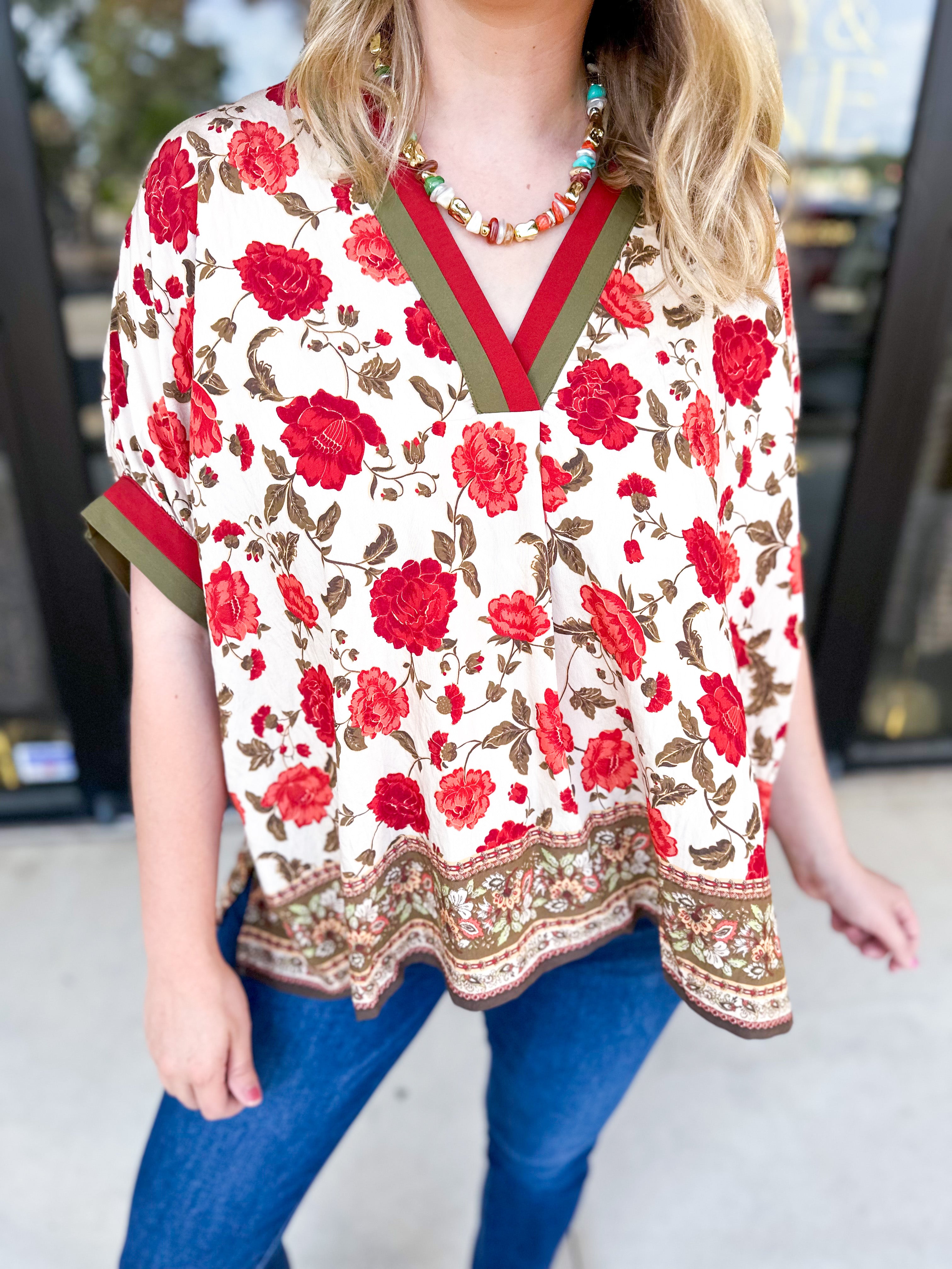 Fall Garden Blouse - Ecru-200 Fashion Blouses-ENTRO-July & June Women's Fashion Boutique Located in San Antonio, Texas