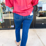 Vervet - Dark Wash High Rise Slim Straight Jeans-400 Pants-VEVERT BY FLYING MONKEY-July & June Women's Fashion Boutique Located in San Antonio, Texas