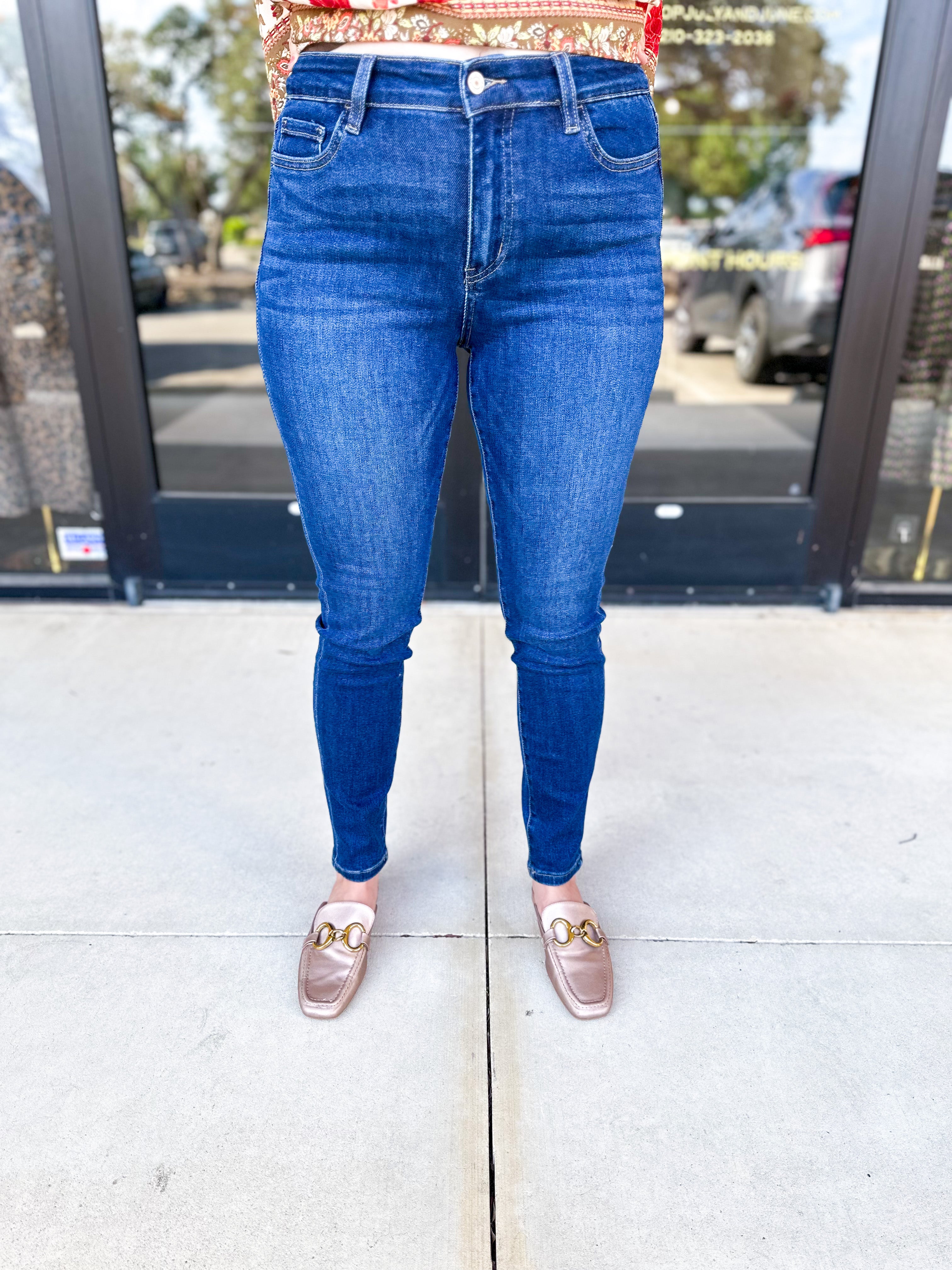 Vervet - High Rise Dark Wash Skinny Jeans-400 Pants-VEVERT BY FLYING MONKEY-July & June Women's Fashion Boutique Located in San Antonio, Texas