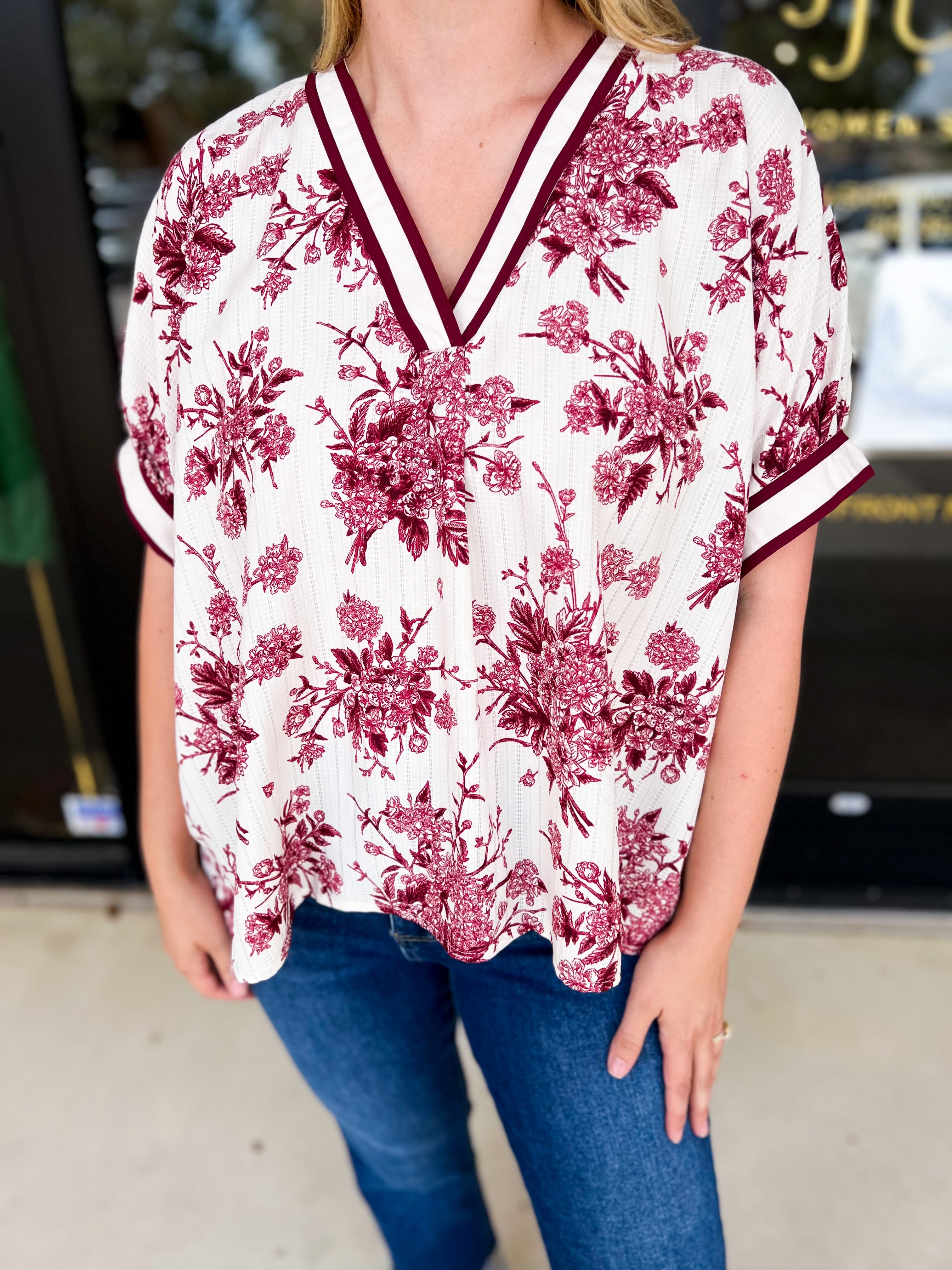 The Briar Blouse - Burgundy-200 Fashion Blouses-ENTRO-July & June Women's Fashion Boutique Located in San Antonio, Texas
