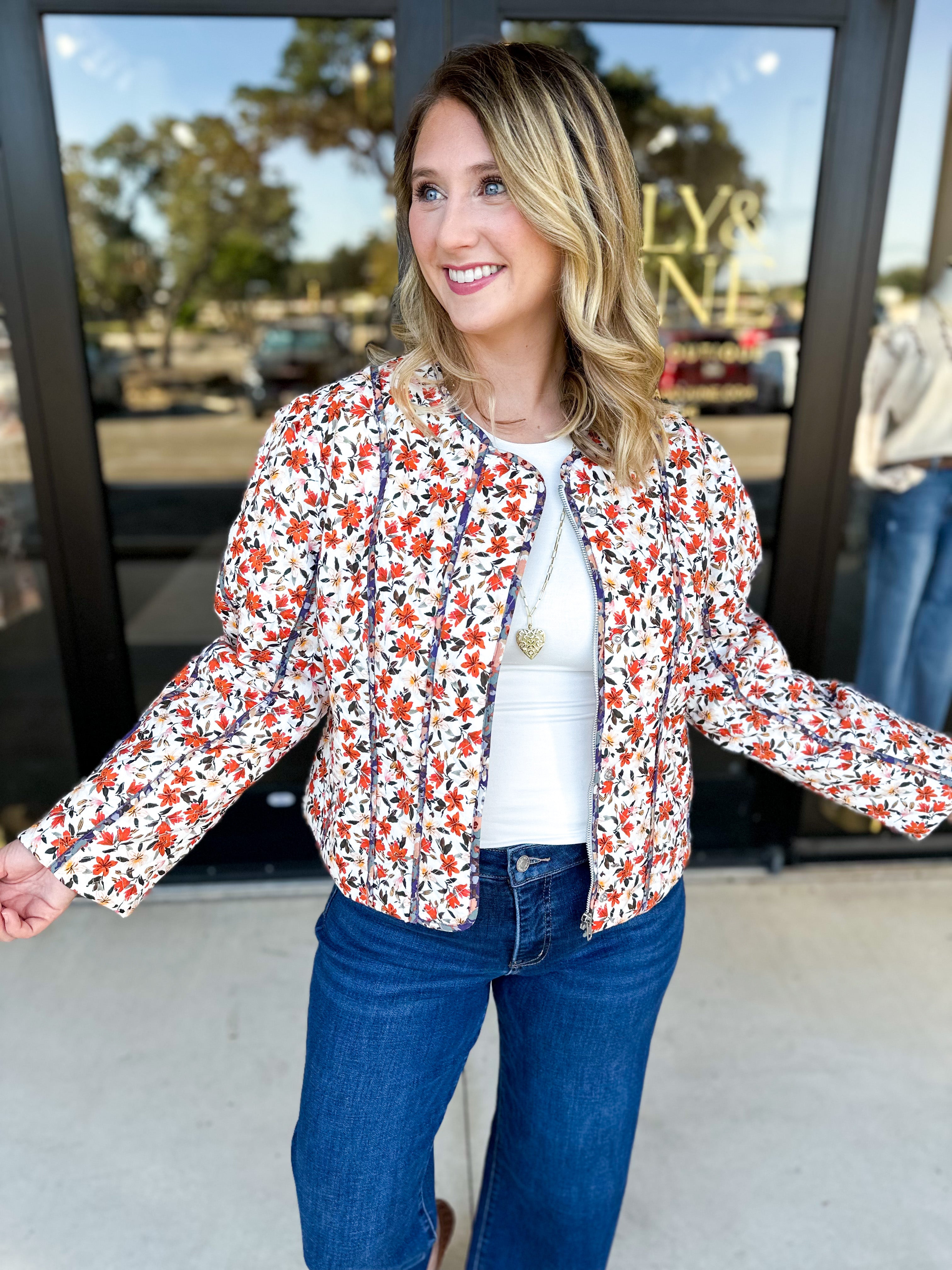 Harvest Floral Quilted Jacket-600 Outerwear-FATE-July & June Women's Fashion Boutique Located in San Antonio, Texas