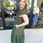THML - Dark Olive Midi Dress-500 Midi-THML-July & June Women's Fashion Boutique Located in San Antonio, Texas