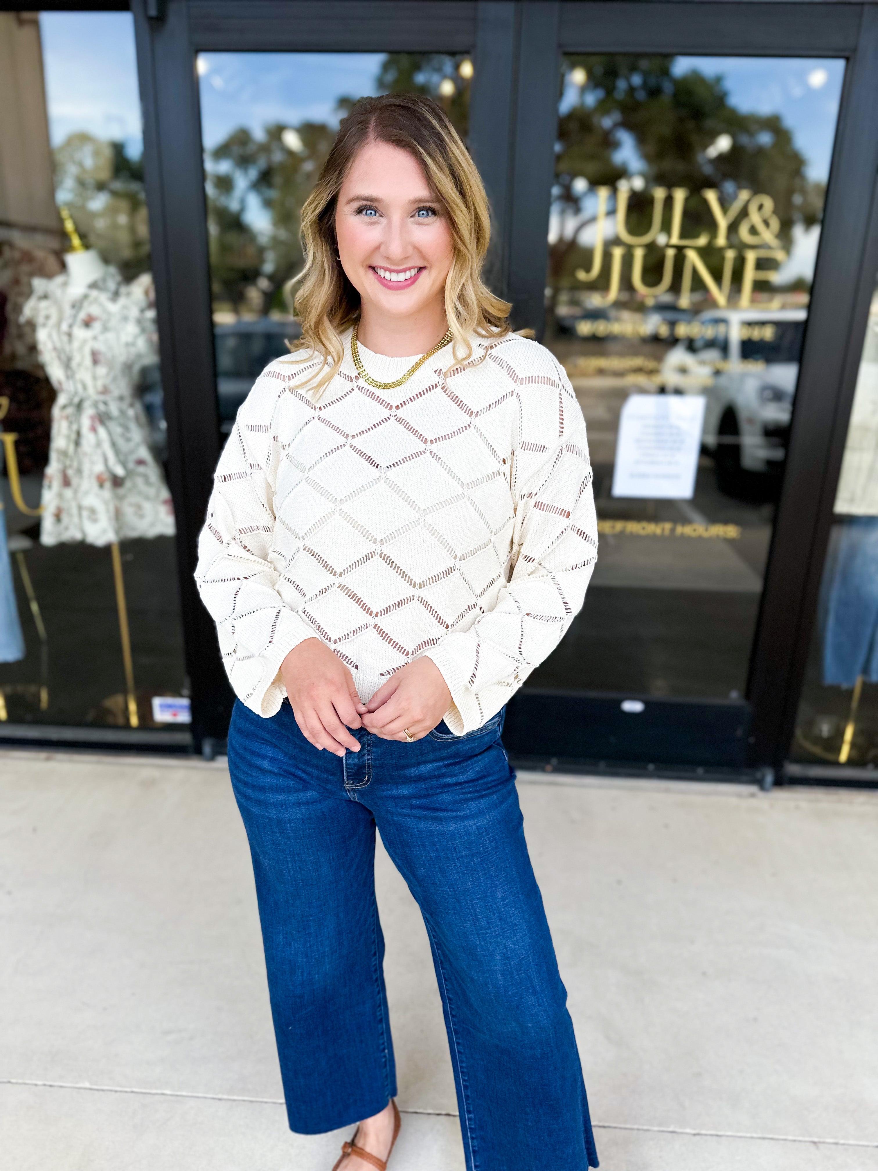 Diamond Knit Sweater Top-230 Sweaters/Cardis-ABLE-July & June Women's Fashion Boutique Located in San Antonio, Texas