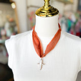 Scarf Necklace - Rust Cross-110 Jewelry & Hair-HART DESIGNS-July & June Women's Fashion Boutique Located in San Antonio, Texas