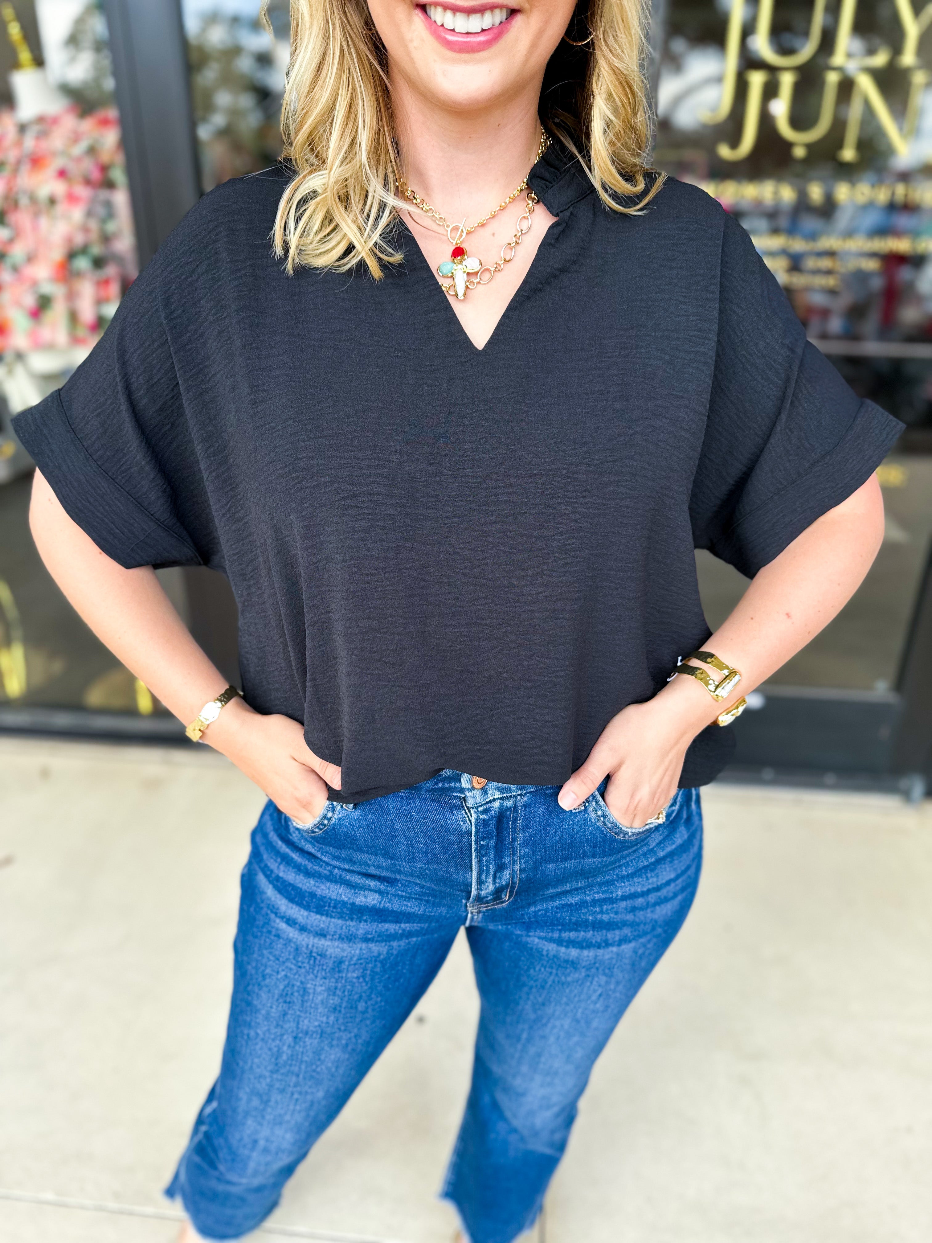 Everyday Oversized Blouse - Black-200 Fashion Blouses-JODIFL-July & June Women's Fashion Boutique Located in San Antonio, Texas