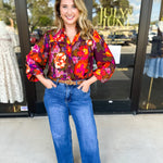 Vibrant Fall Florals Blouse-200 Fashion Blouses-FATE-July & June Women's Fashion Boutique Located in San Antonio, Texas