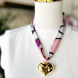 Scarf Necklace - Pink & Black Heart-110 Jewelry & Hair-HART DESIGNS-July & June Women's Fashion Boutique Located in San Antonio, Texas