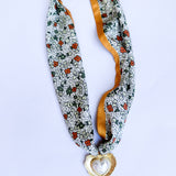 Scarf Necklace - Mustard Florals & Gold Heart-110 Jewelry & Hair-HART DESIGNS-July & June Women's Fashion Boutique Located in San Antonio, Texas