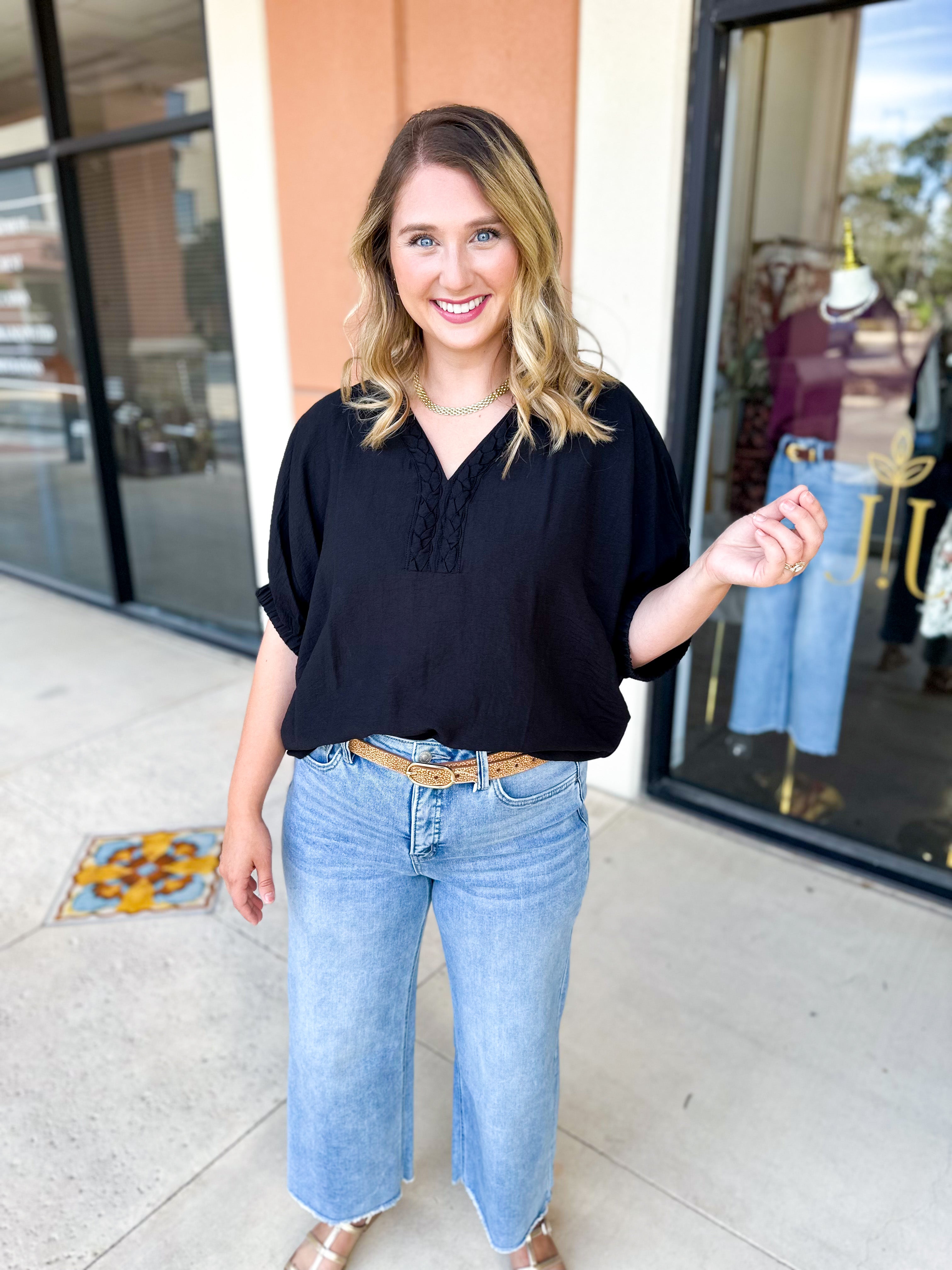 Braided Blouse-200 Fashion Blouses-ENTRO-July & June Women's Fashion Boutique Located in San Antonio, Texas