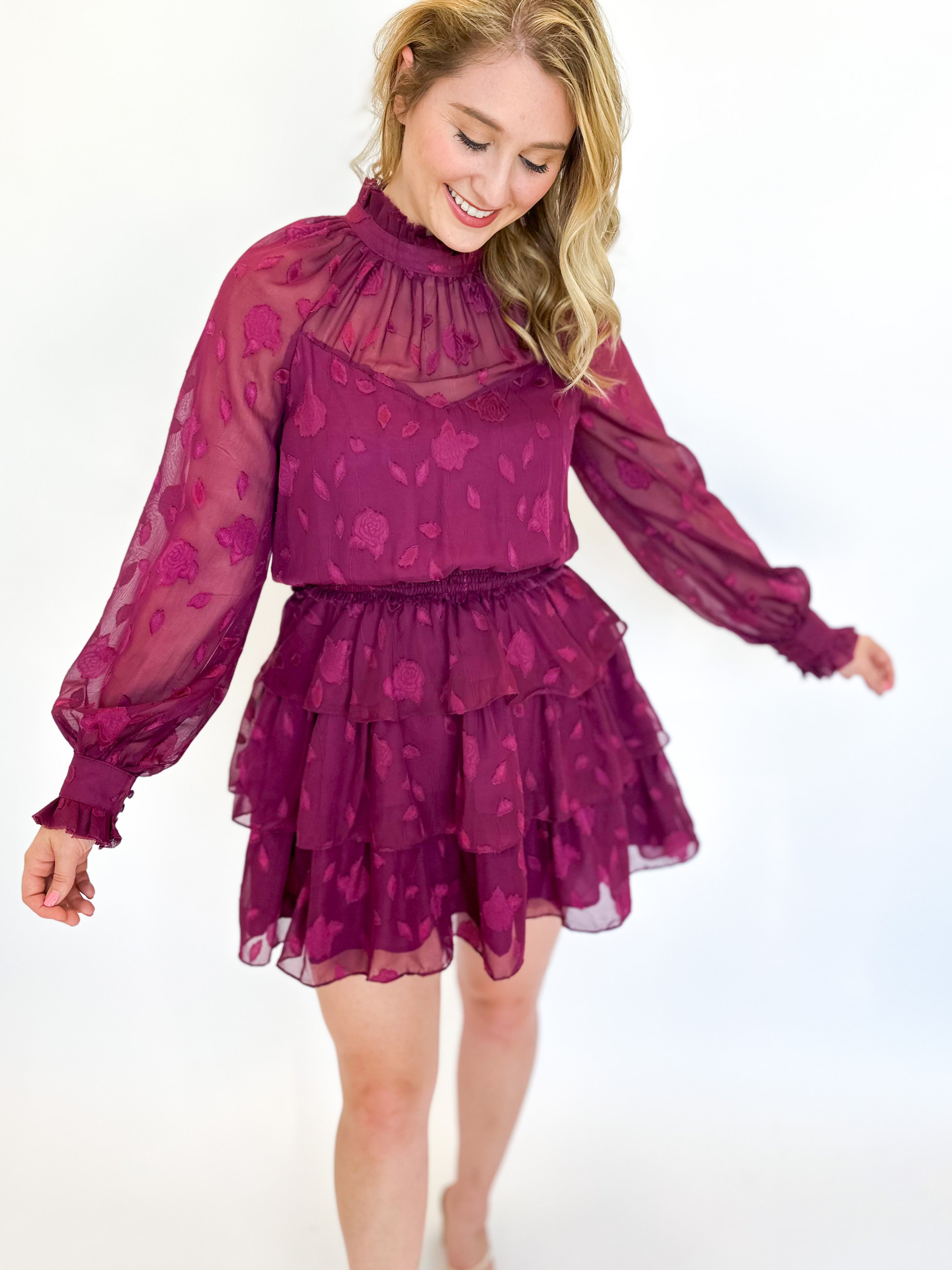 Merlot Sheer Romance Mini Dress-510 Mini-FATE-July & June Women's Fashion Boutique Located in San Antonio, Texas