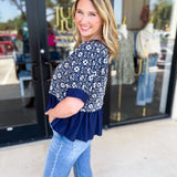 The Fall Peplum Top - Navy-200 Fashion Blouses-ENTRO-July & June Women's Fashion Boutique Located in San Antonio, Texas
