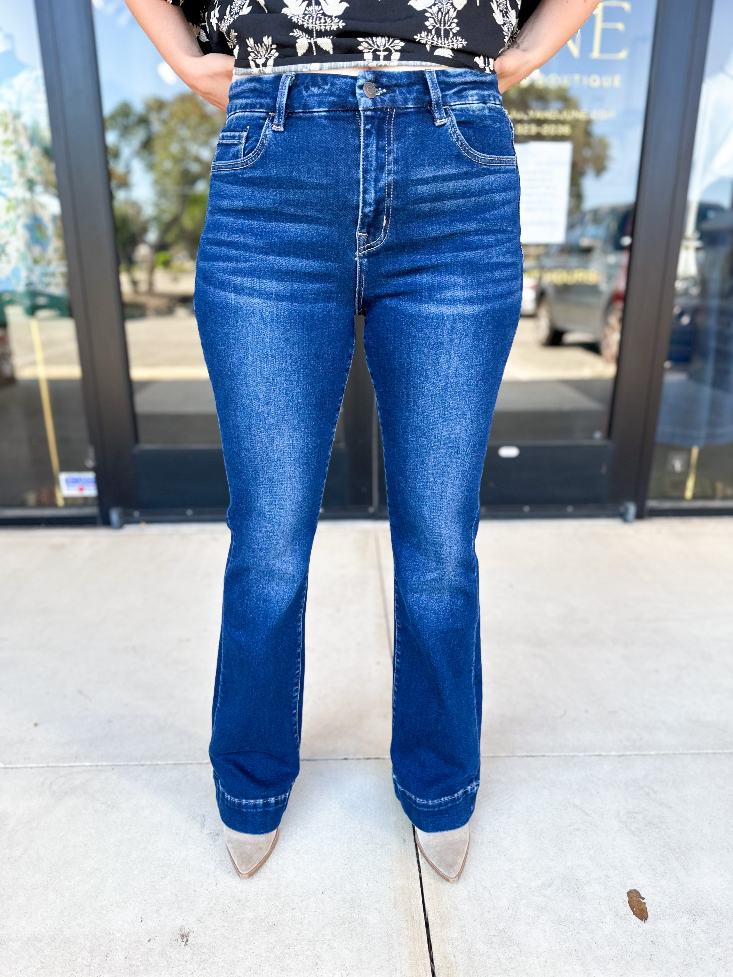 Vervet - High Rise Trouser Boot Cut Jeans-400 Pants-VEVERT BY FLYING MONKEY-July & June Women's Fashion Boutique Located in San Antonio, Texas