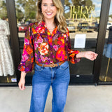 Vibrant Fall Florals Blouse-200 Fashion Blouses-FATE-July & June Women's Fashion Boutique Located in San Antonio, Texas