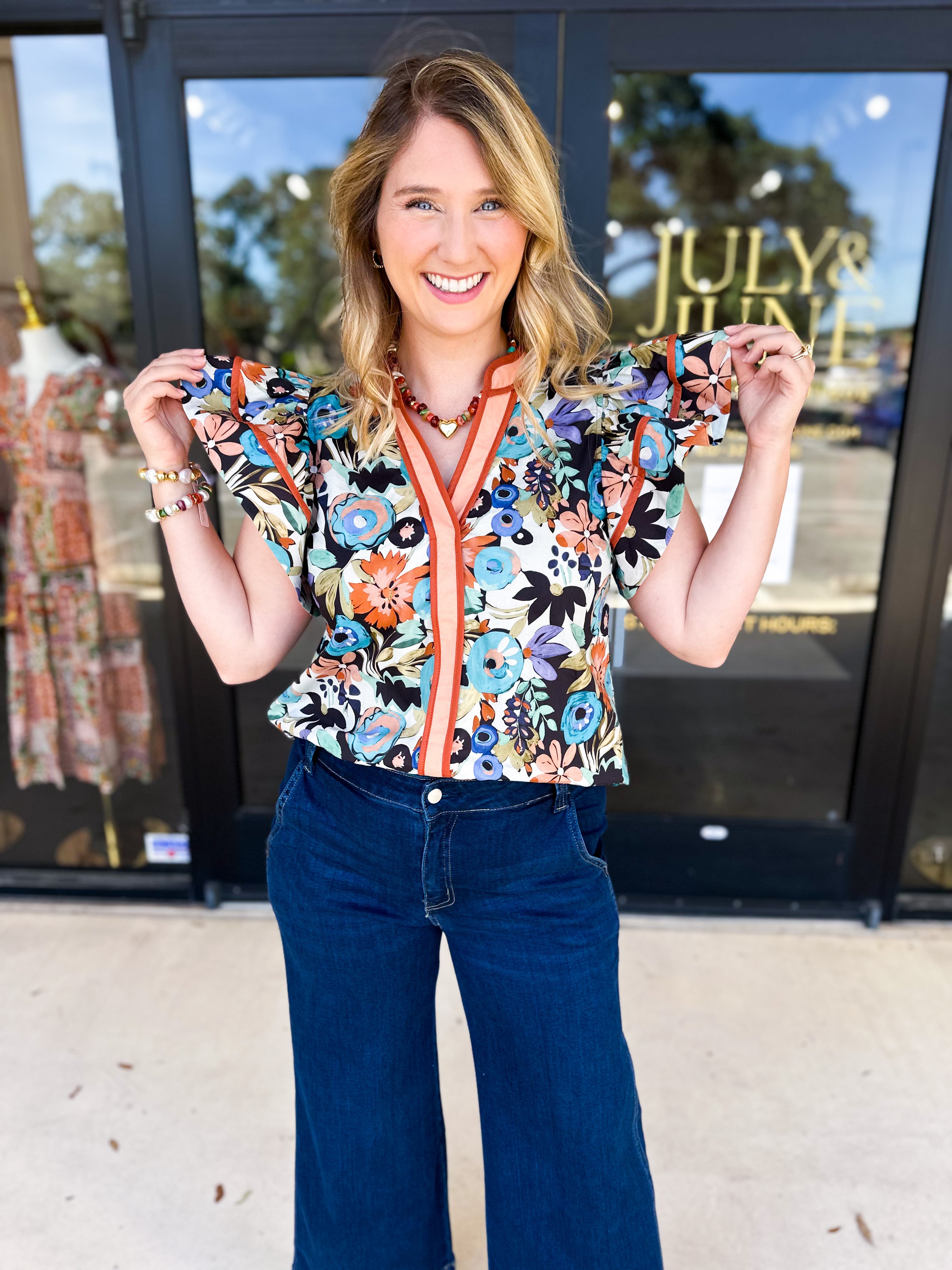 Fun In Fall Florals Blouse-200 Fashion Blouses-ENTRO-July & June Women's Fashion Boutique Located in San Antonio, Texas